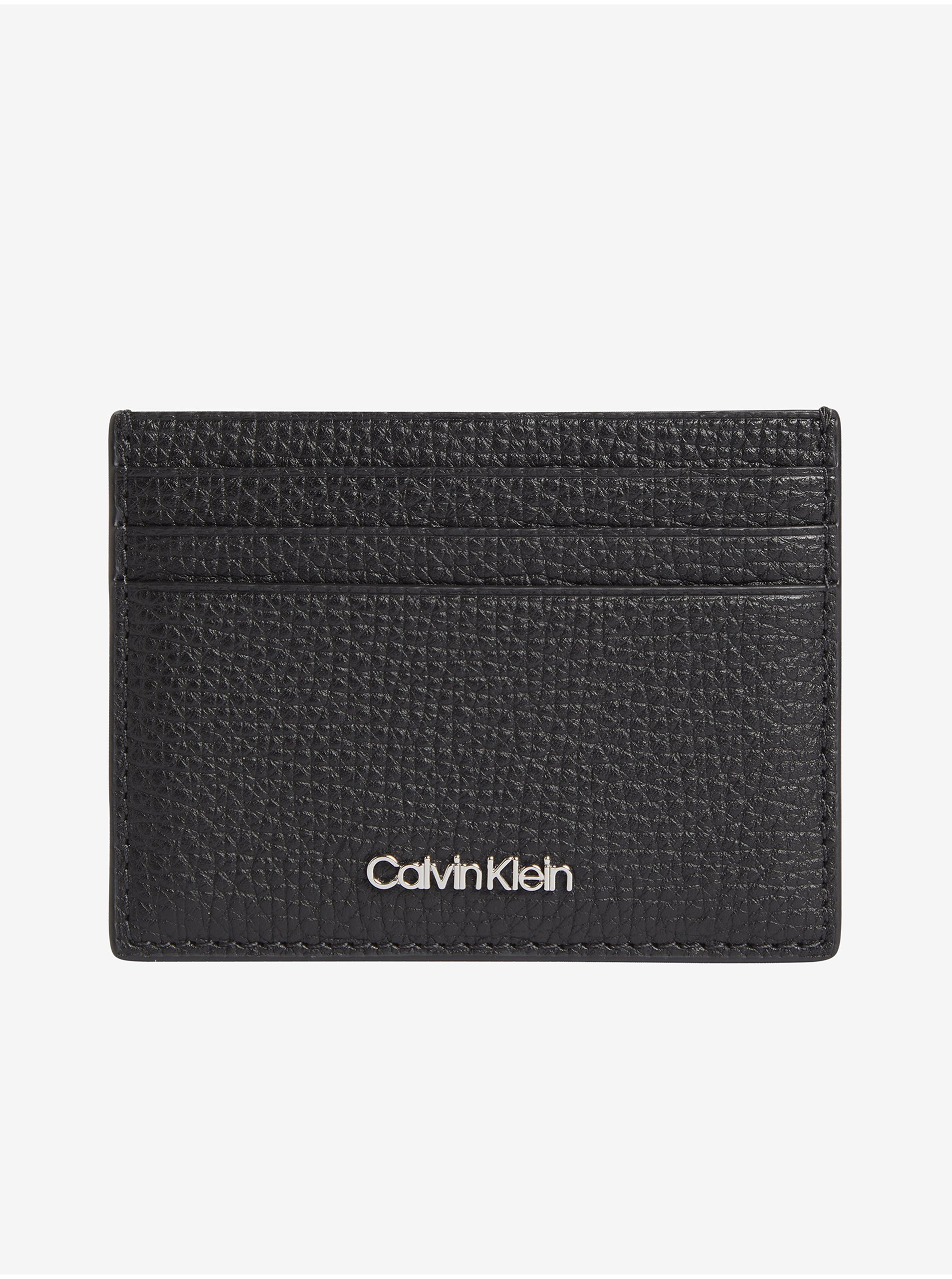 Lacno Čierne kožené puzdro na kreditné karty Calvin Klein