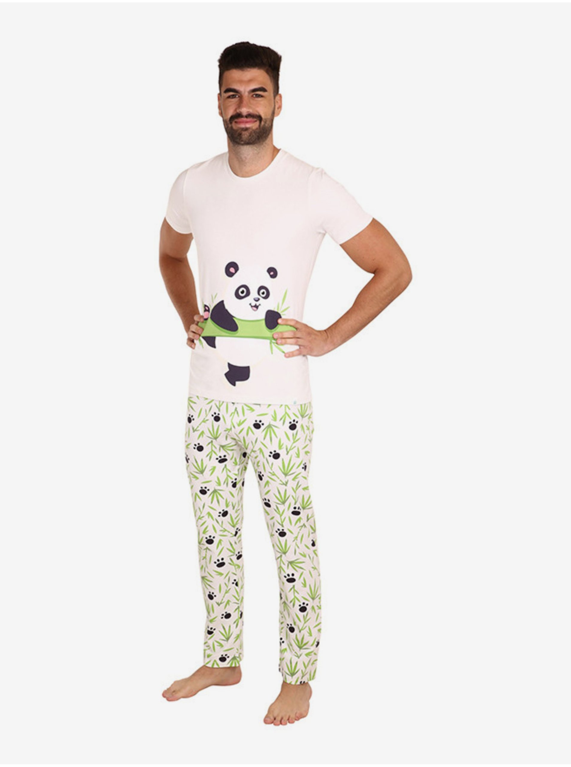 Levně Bílé veselé pánské pyžamo Dedoles Panda a bambus