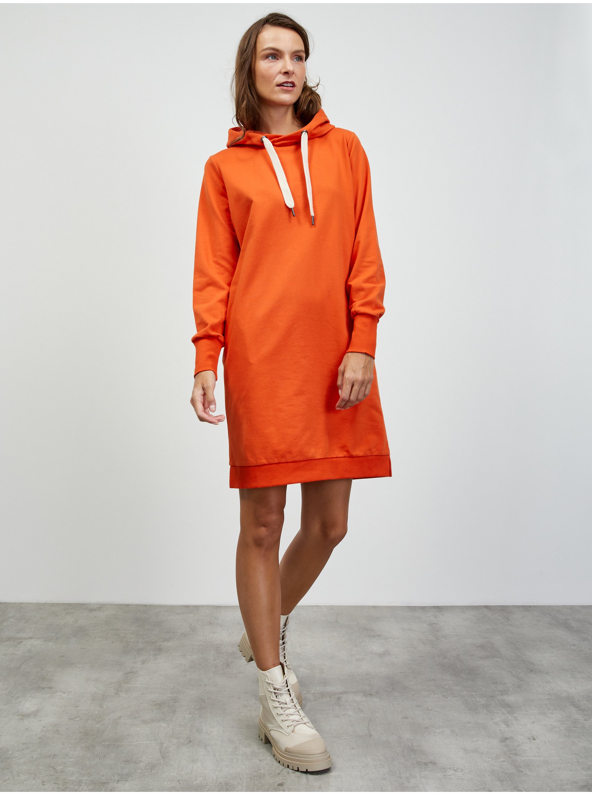 Lacno Oranžové mikinové basic šaty s kapucňou ZOOT.lab Kirsten