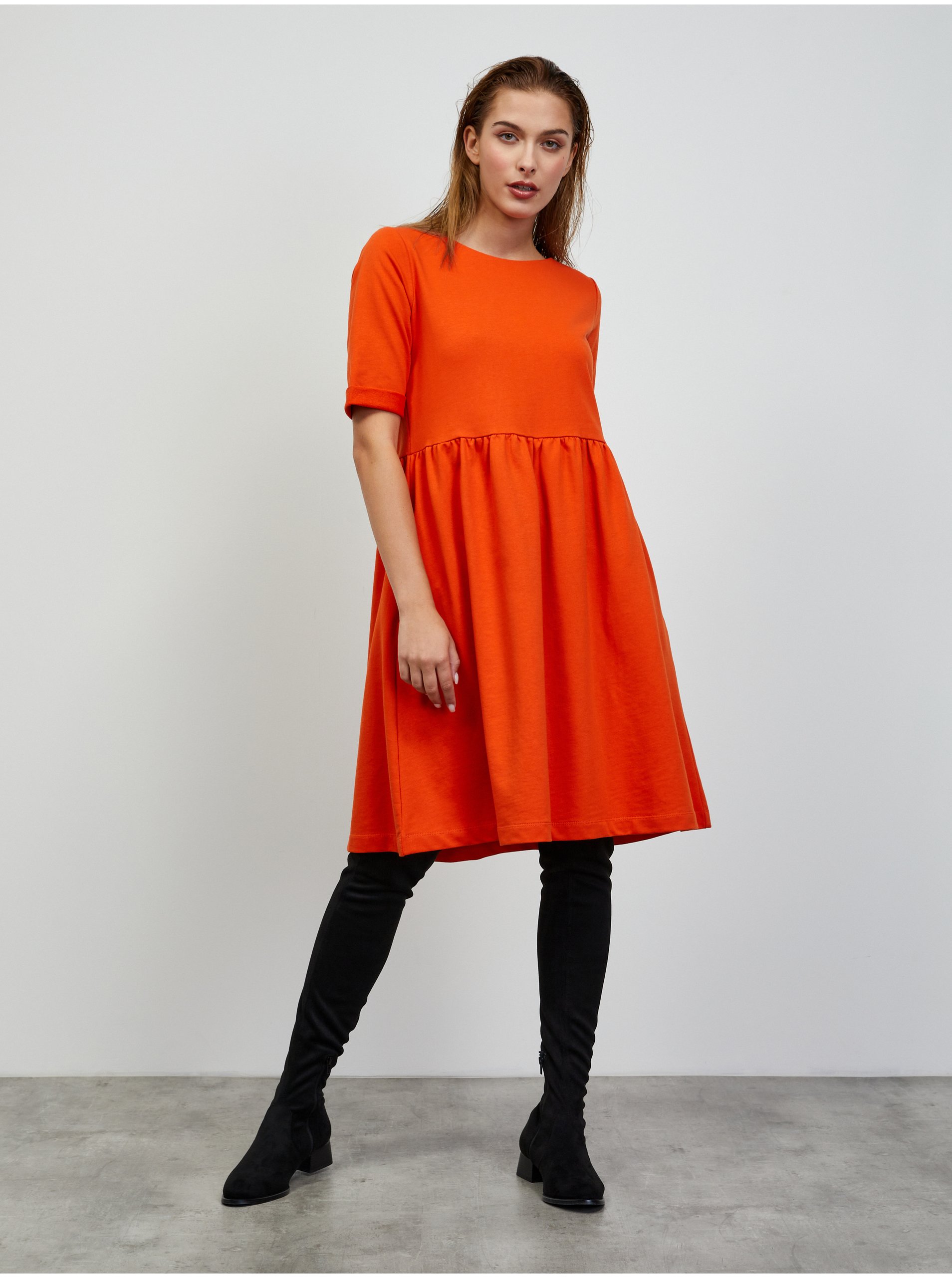 Lacno Oranžové mikinové basic šaty ZOOT.lab Monika 2