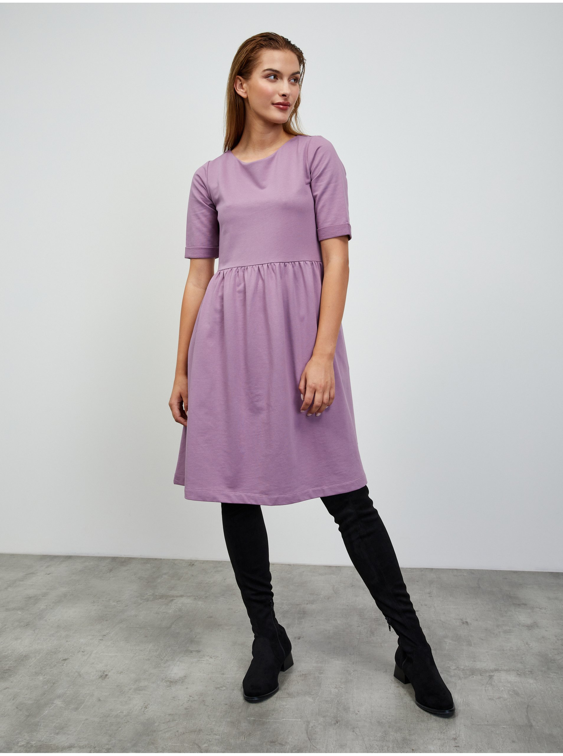 E-shop Světle fialové mikinové basic šaty ZOOT.lab Monika 2