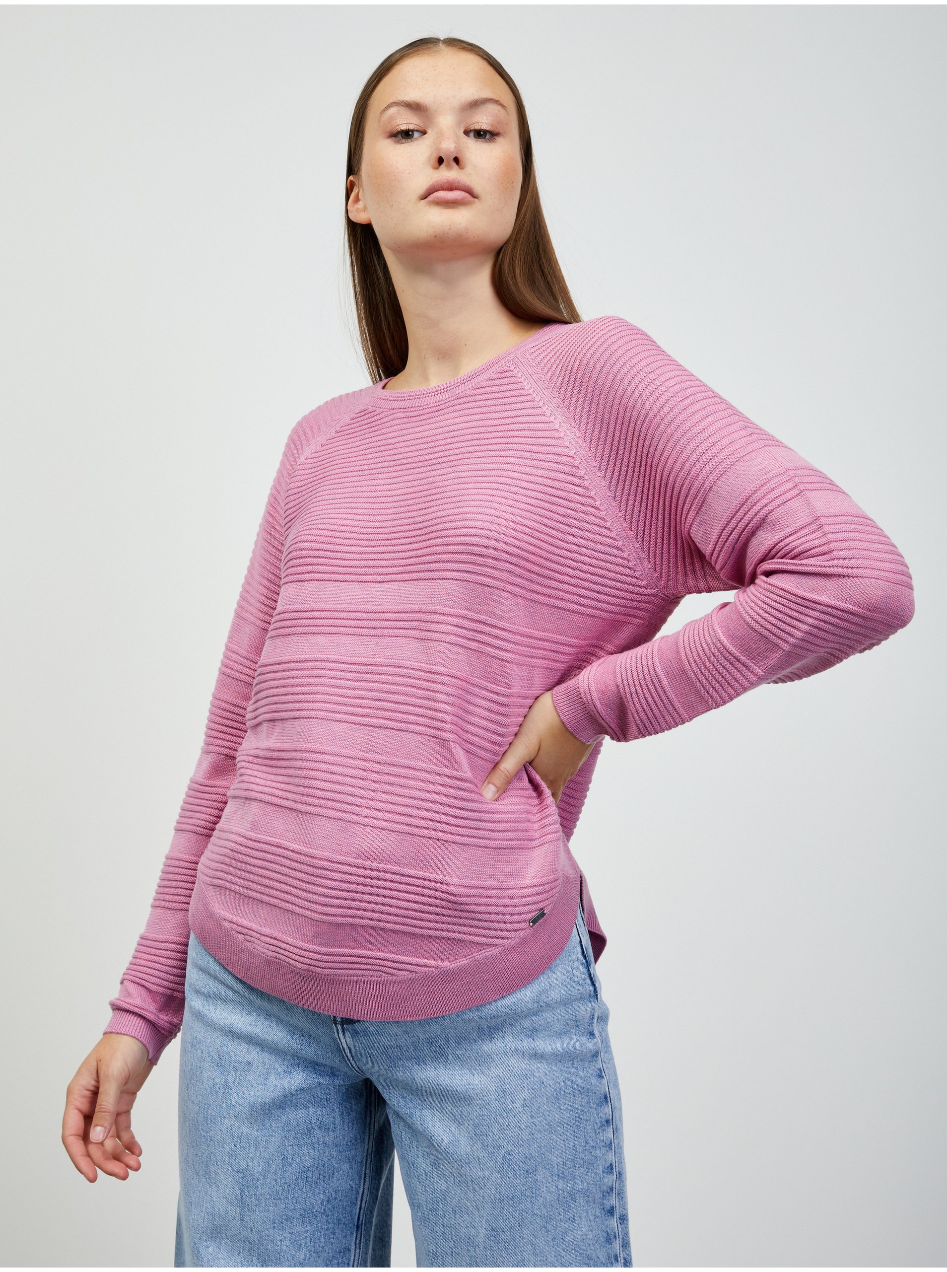 Lacno Ružový dámsky rebrovaný sveter ZOOT.lab Heddie