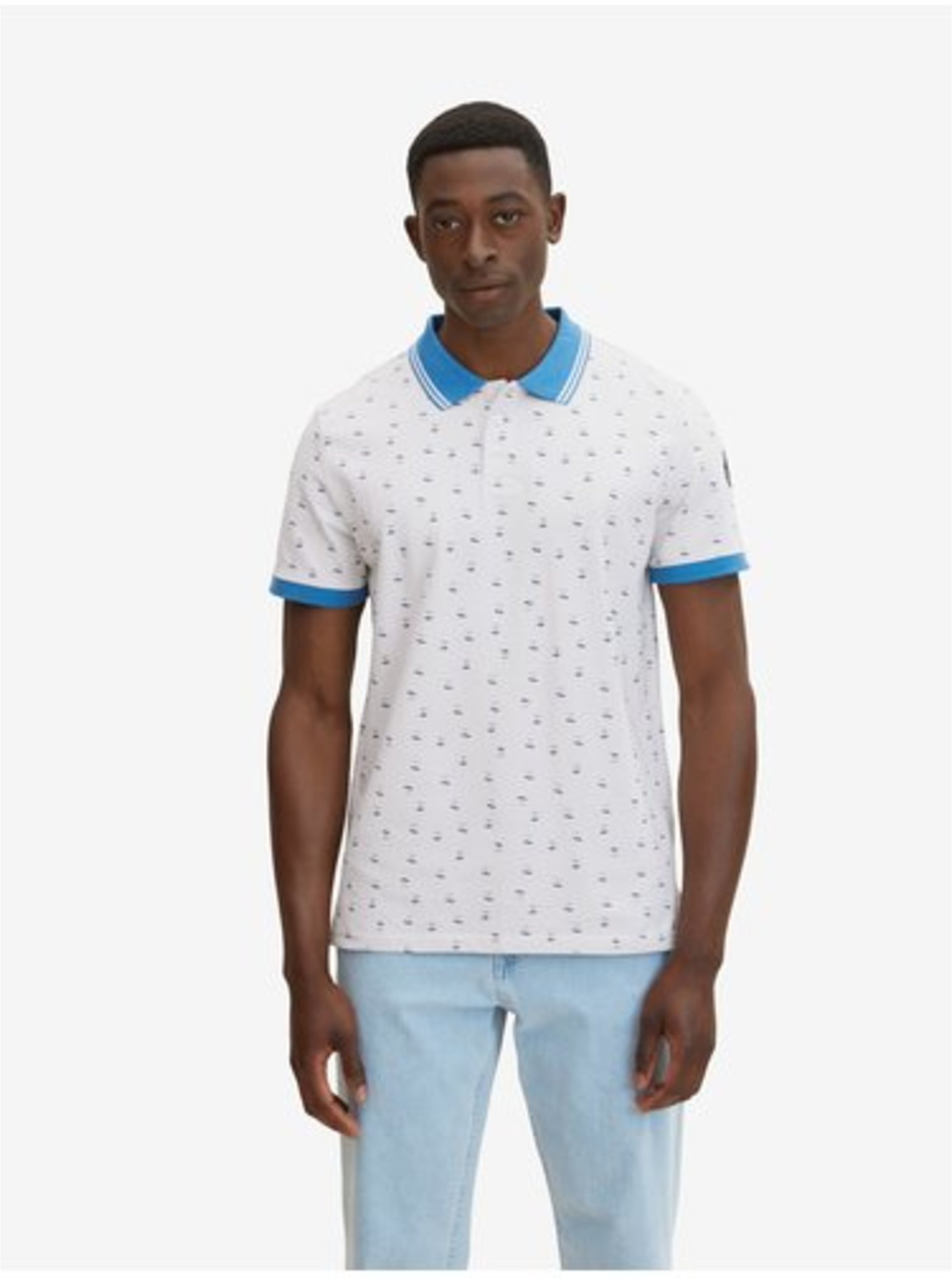 Levně Modro-bílé pánské vzorované polo tričko Tom Tailor