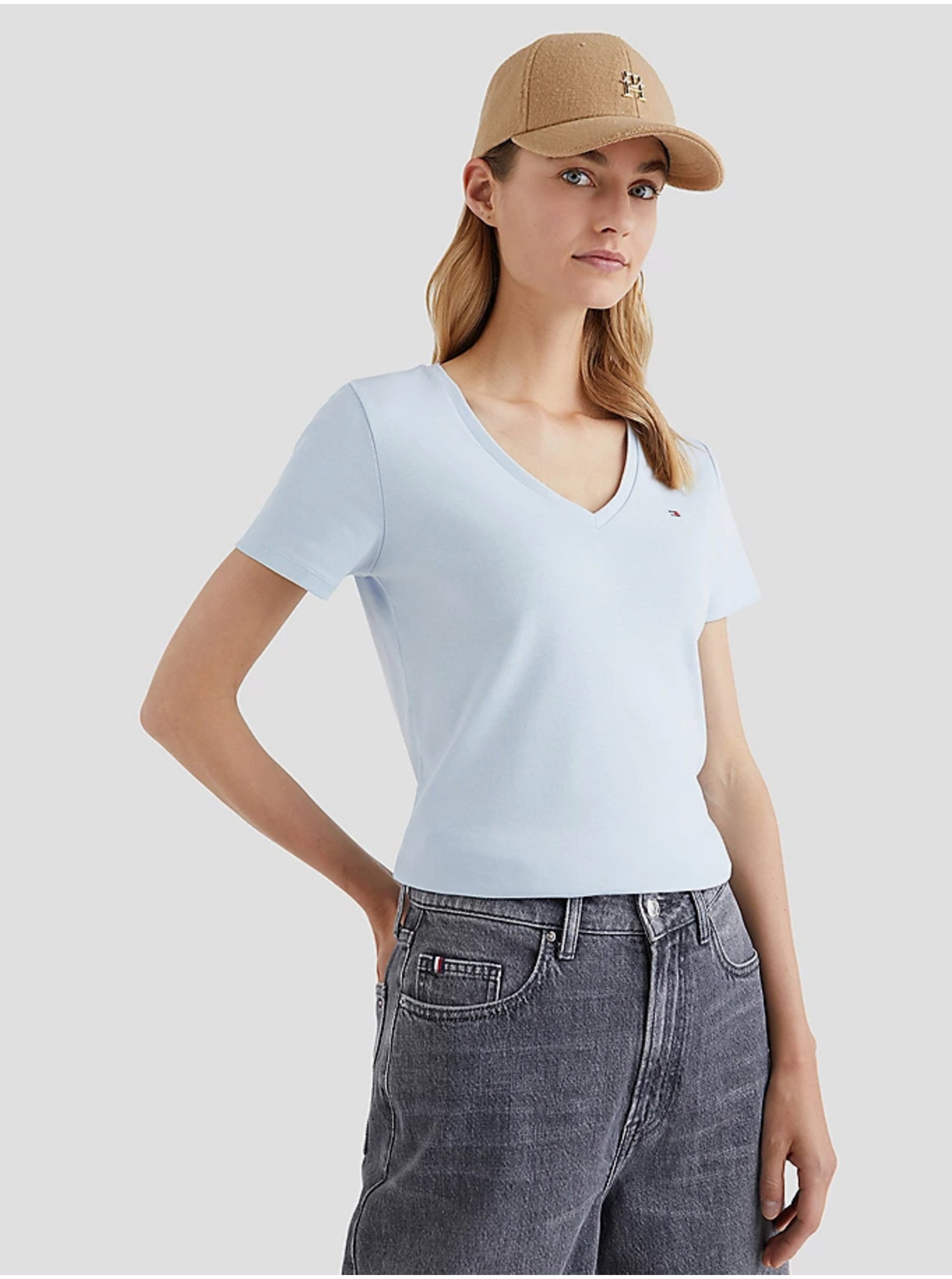 Lacno Basic tričká pre ženy Tommy Hilfiger - svetlomodrá