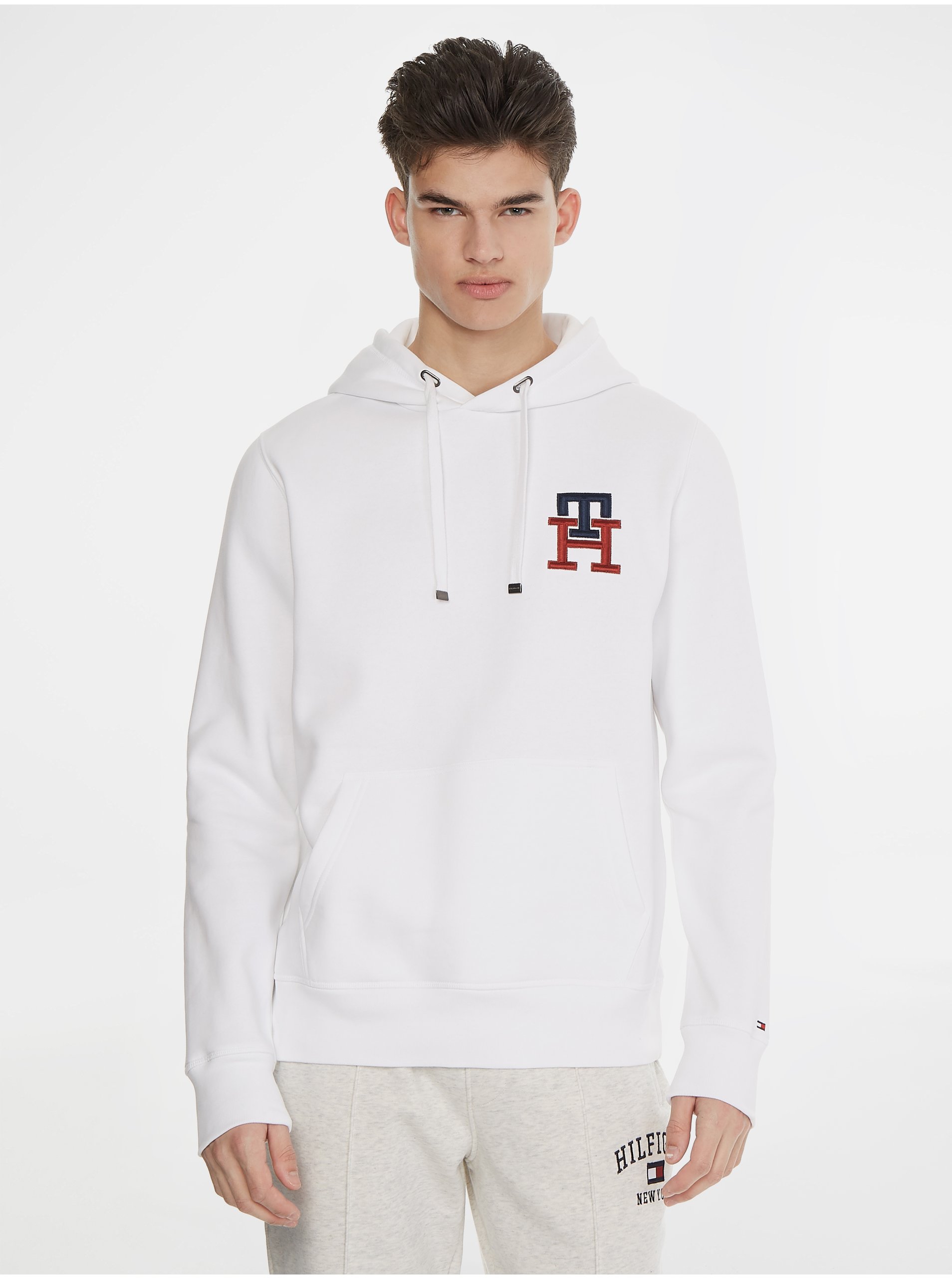 Levně Bílá pánská mikina s kapucí Tommy Hilfiger