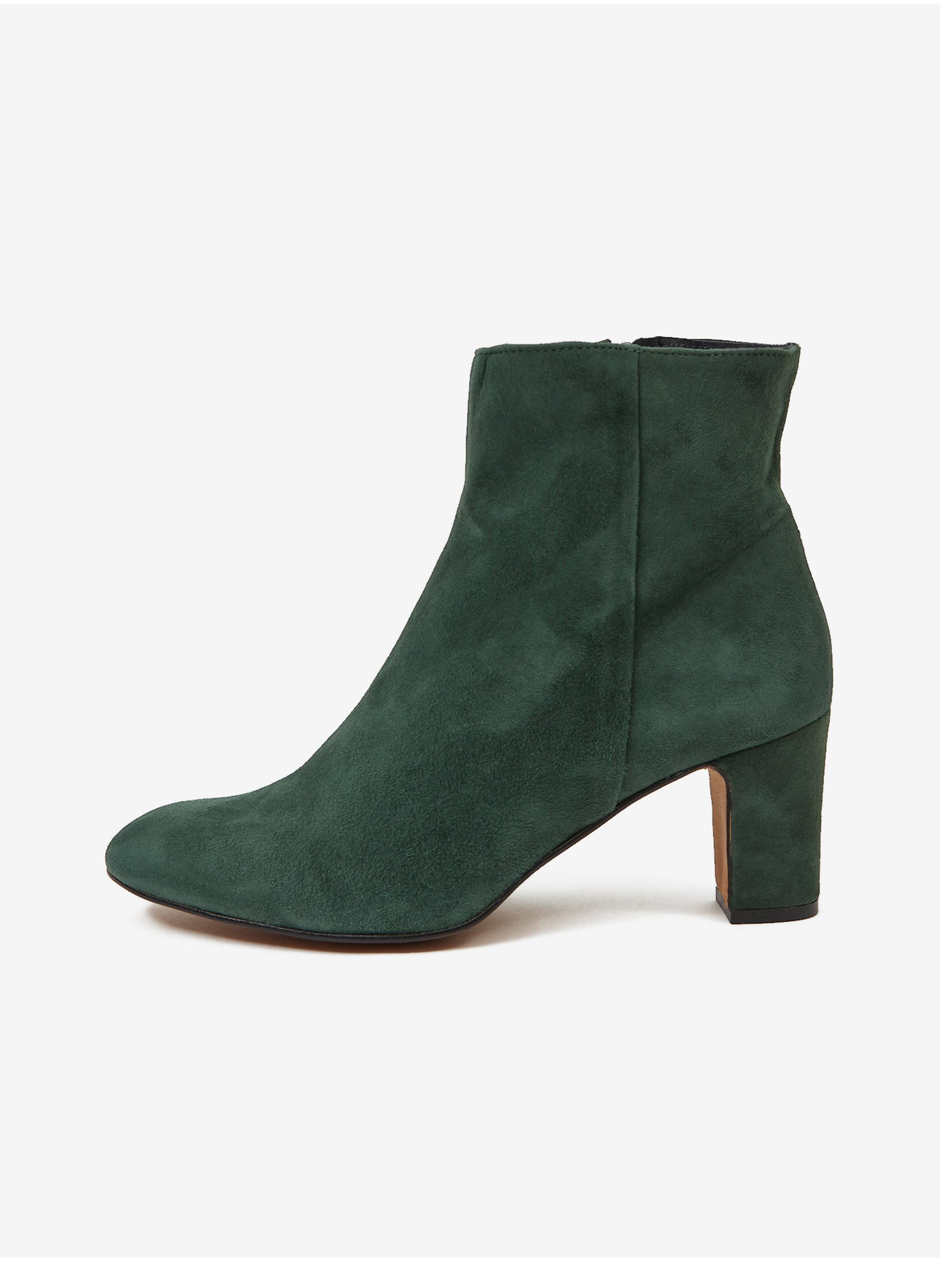 E-shop Tmavě zelené kotníkové semišové boty na podpatku OJJU