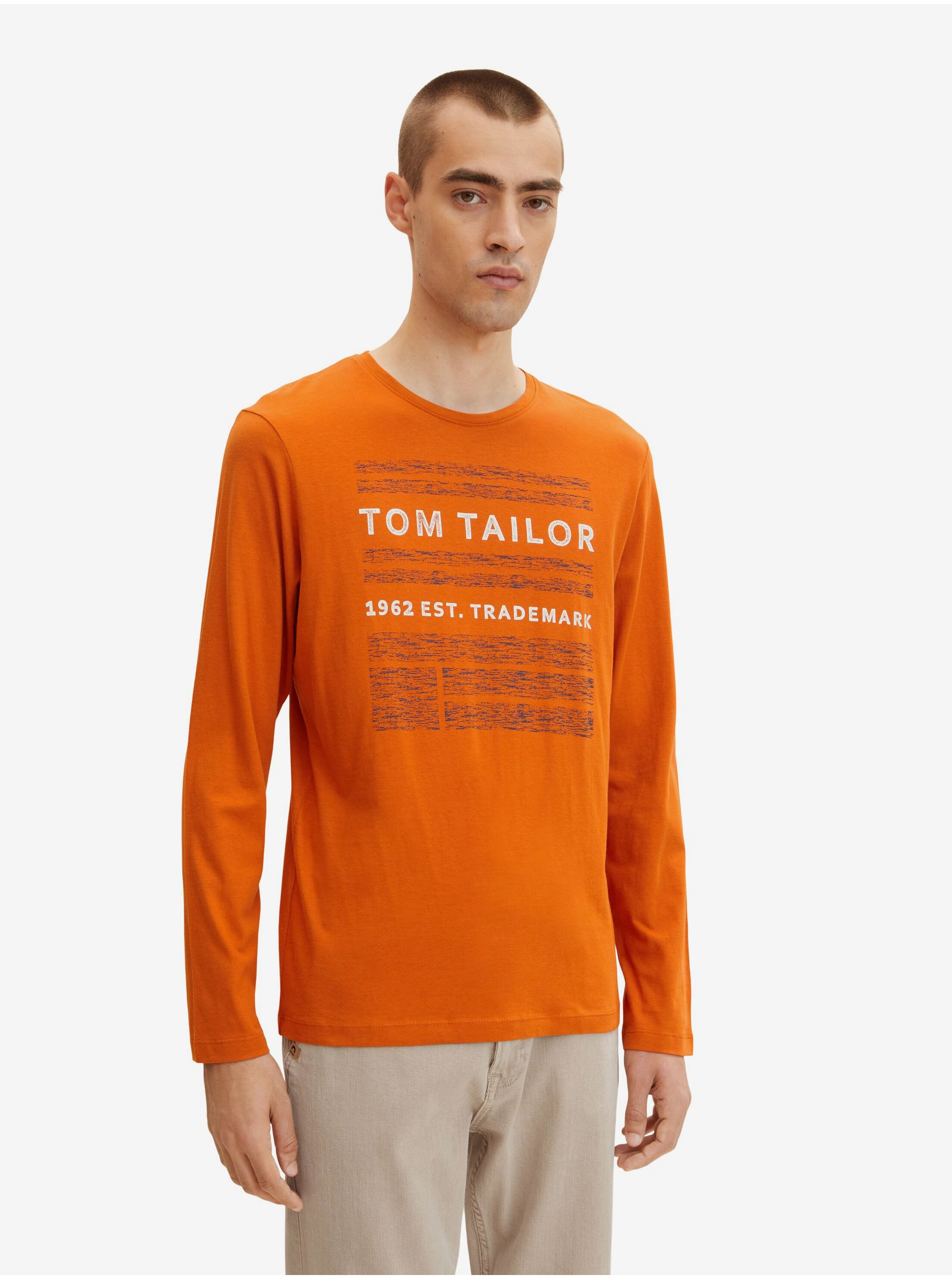 Lacno Tričká s dlhým rukávom pre mužov Tom Tailor - oranžová
