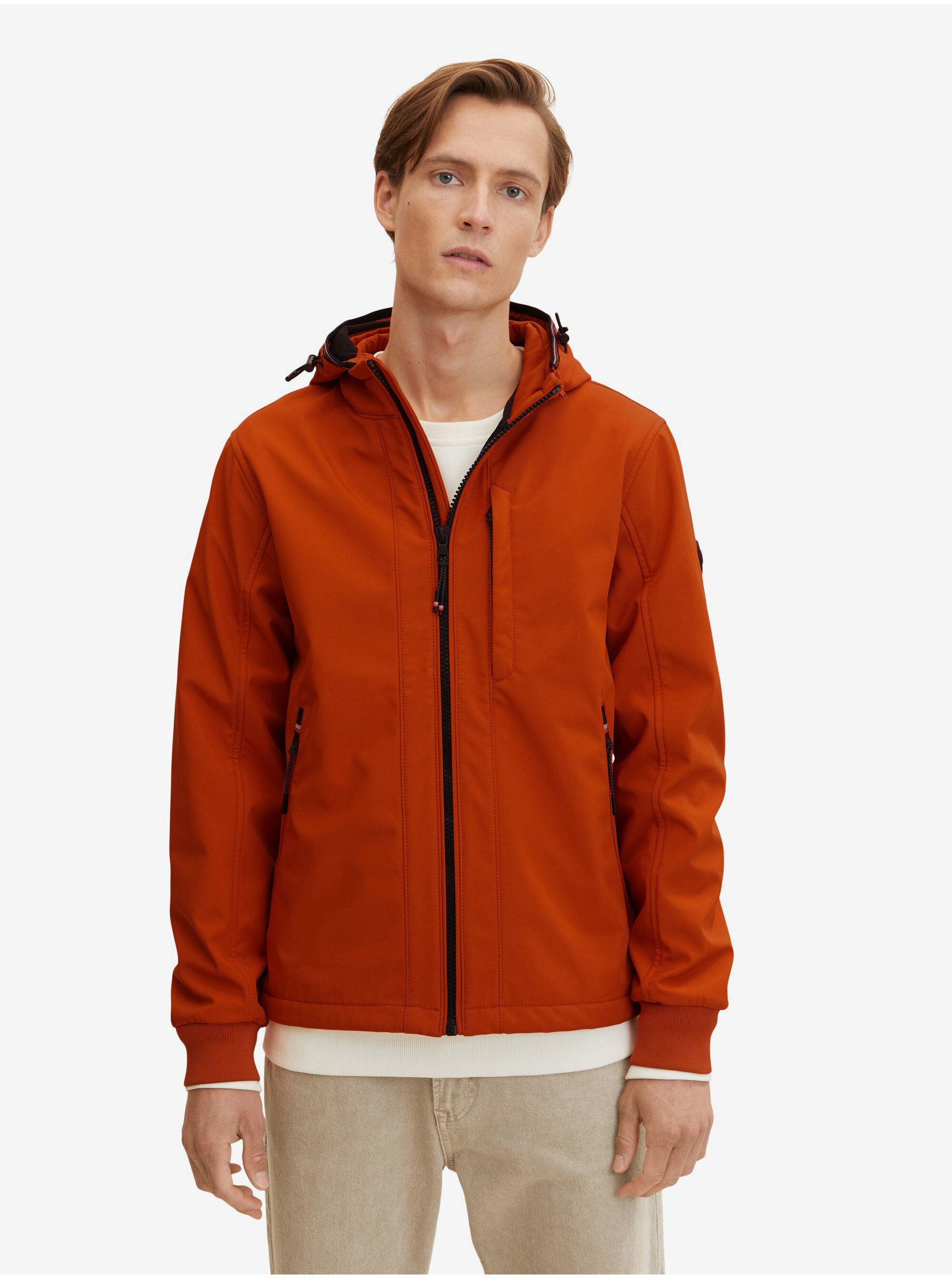 Levně Oranžová pánská lehká bunda s kapucí Tom Tailor