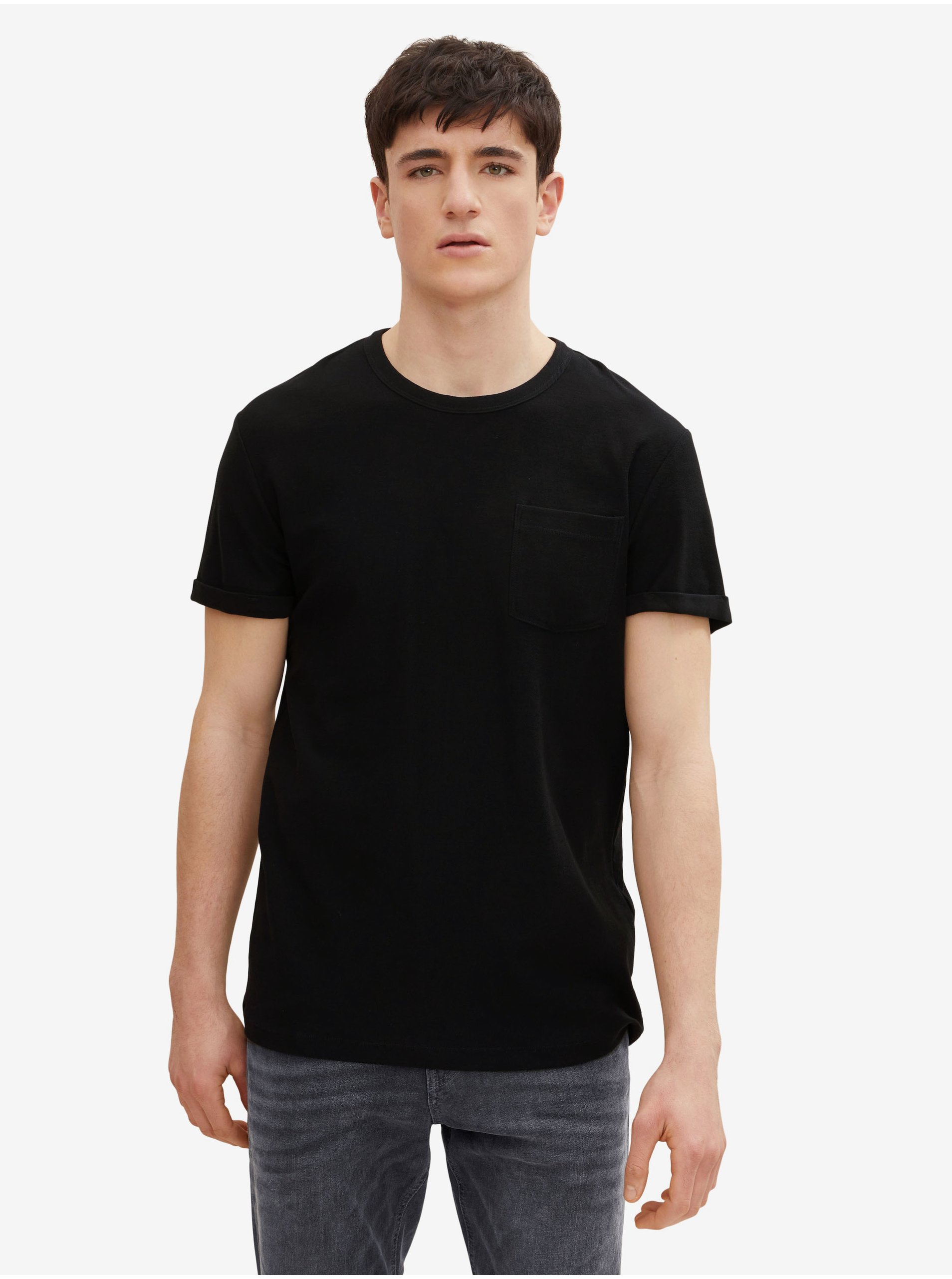 Lacno Basic tričká pre mužov Tom Tailor Denim - čierna