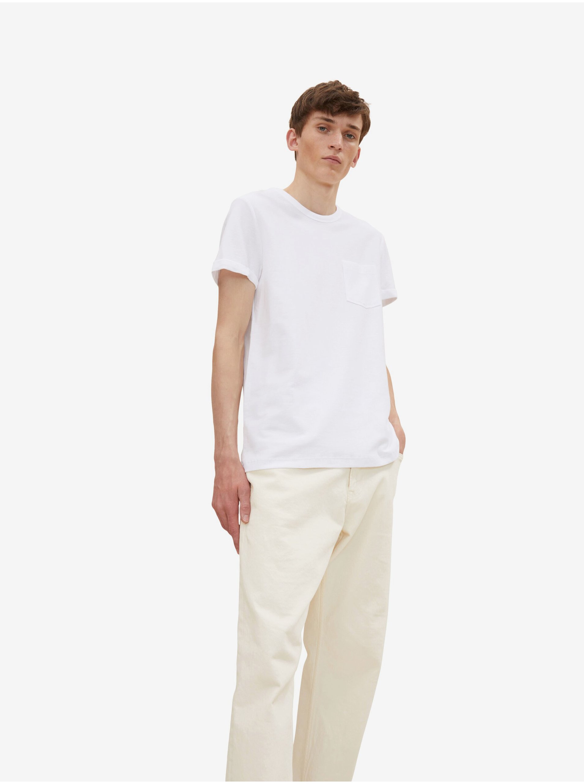 Levně Bílé pánské basic tričko s kapsou Tom Tailor Denim