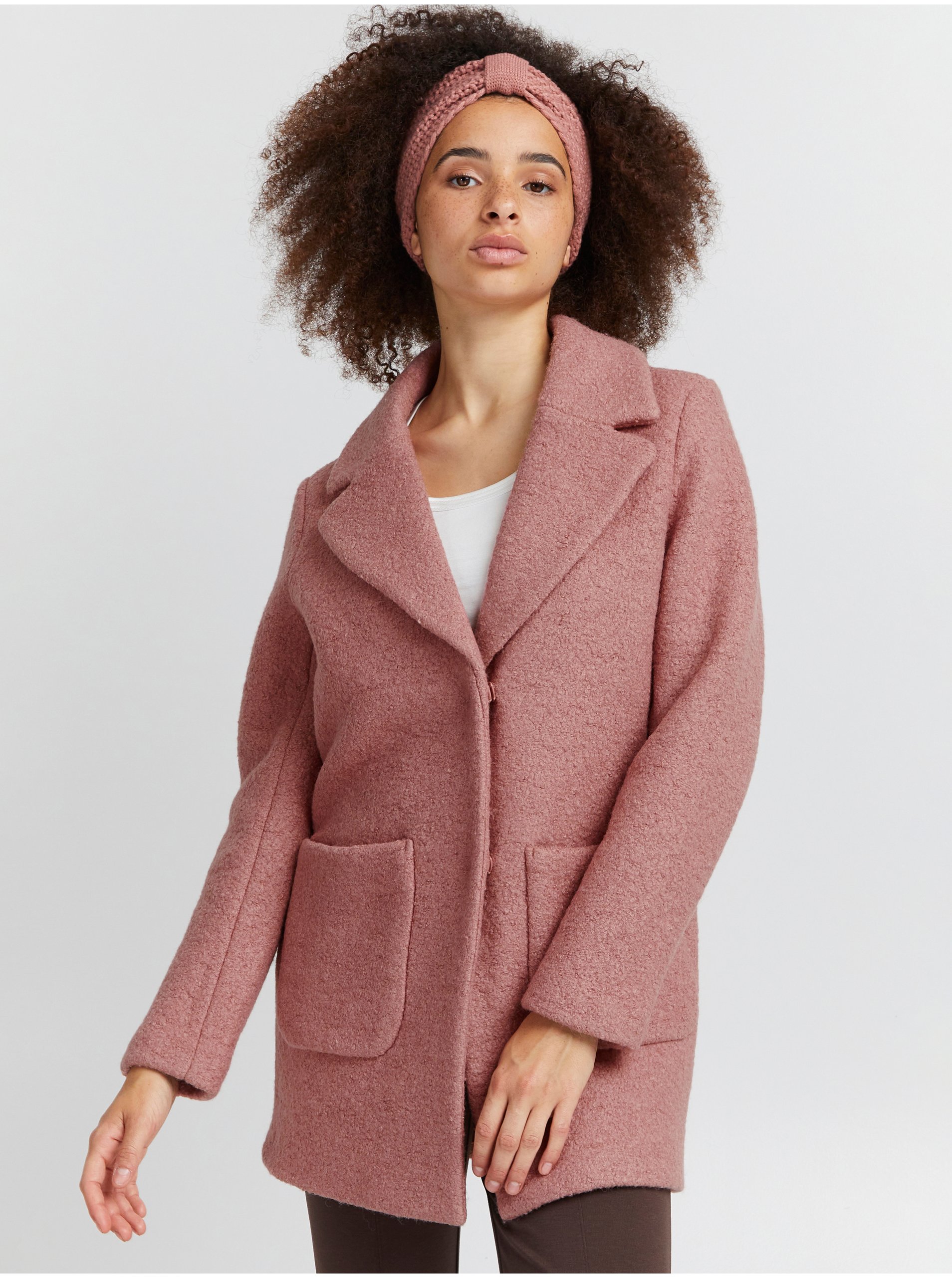 E-shop Starorůžový dámský vlněný kabát ICHI