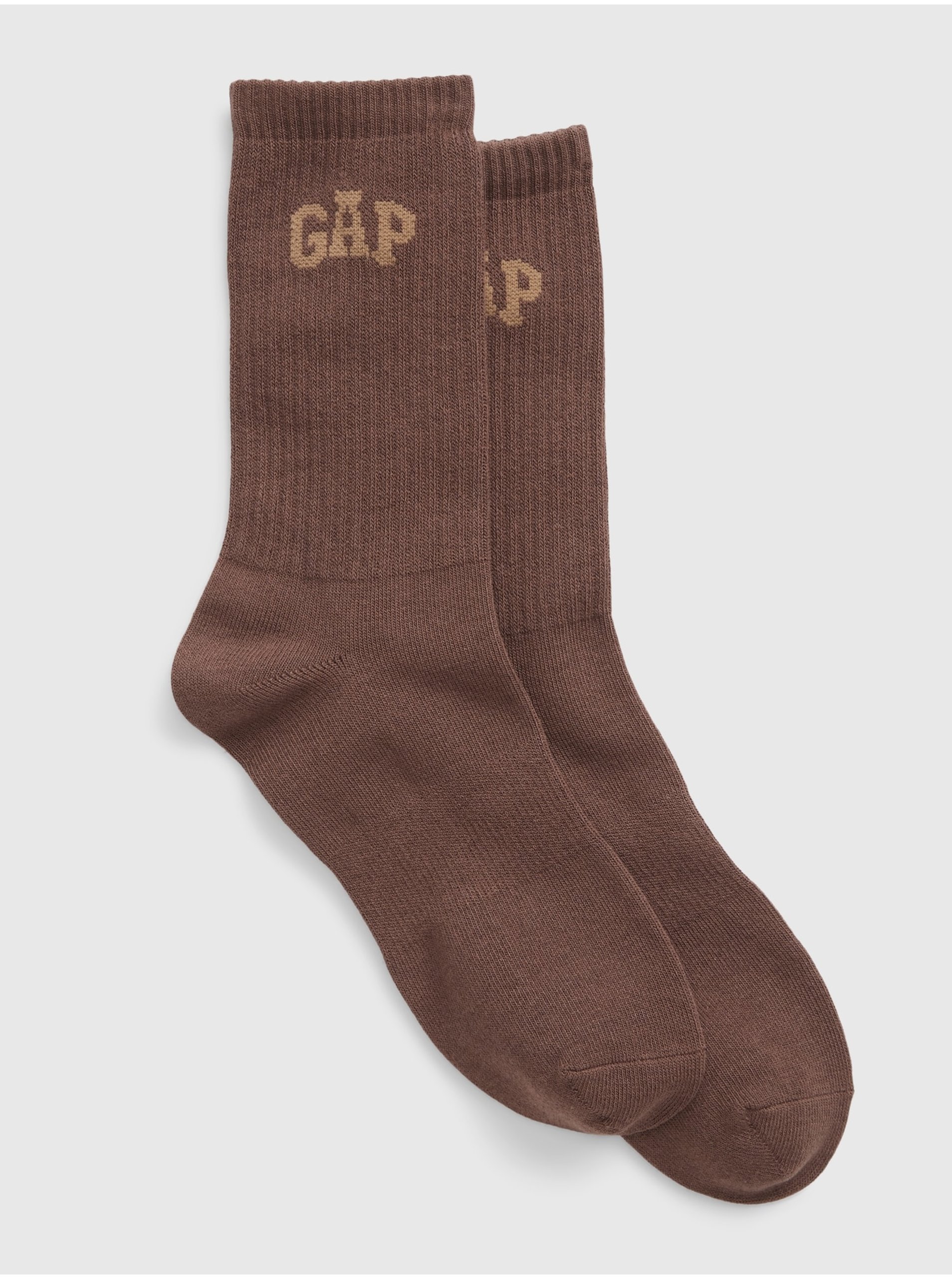 Levně Hnědé vysoké ponožky s logem GAP