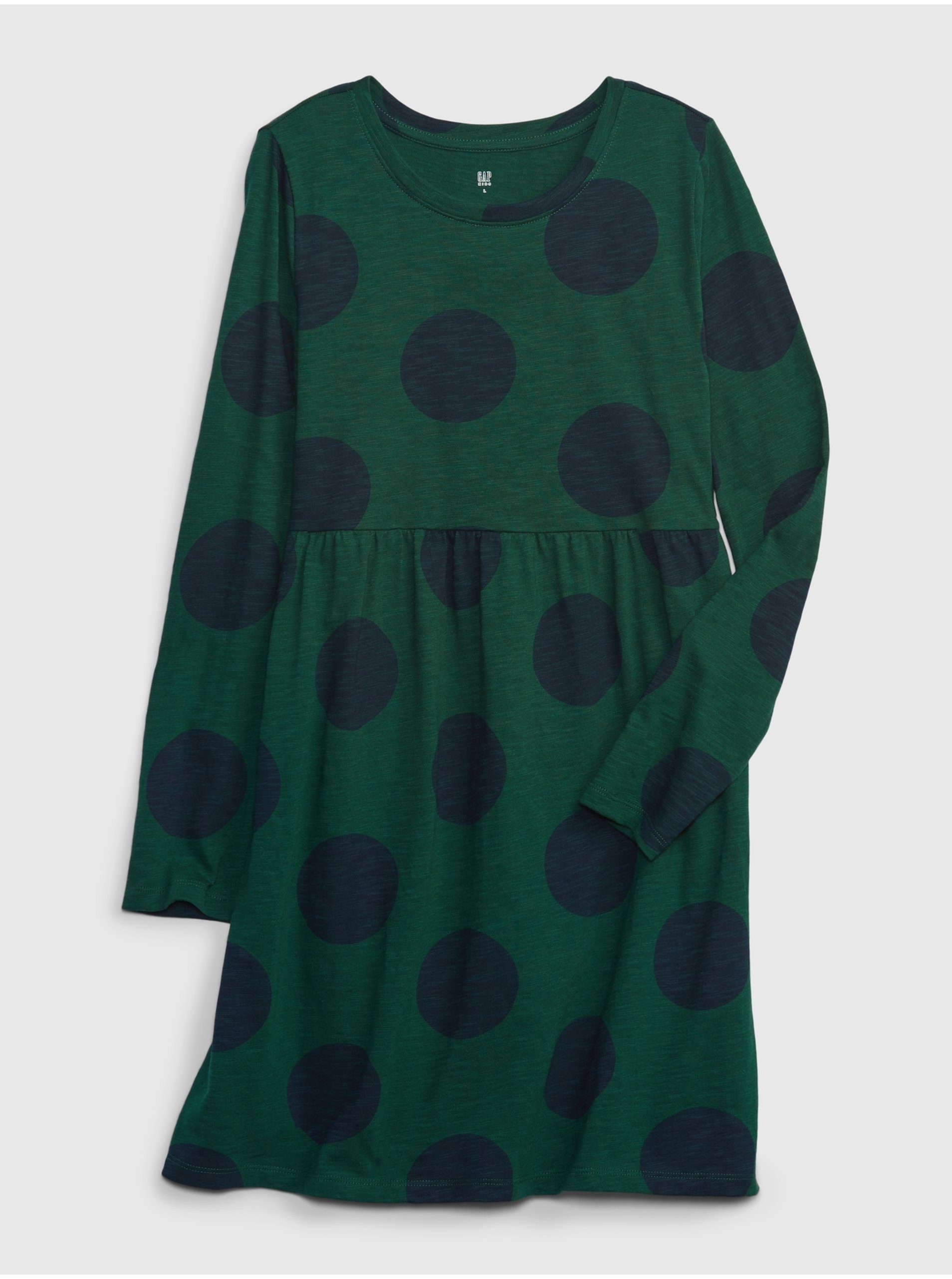 Levně Tmavě zelené holčičí puntíkované šaty GAP