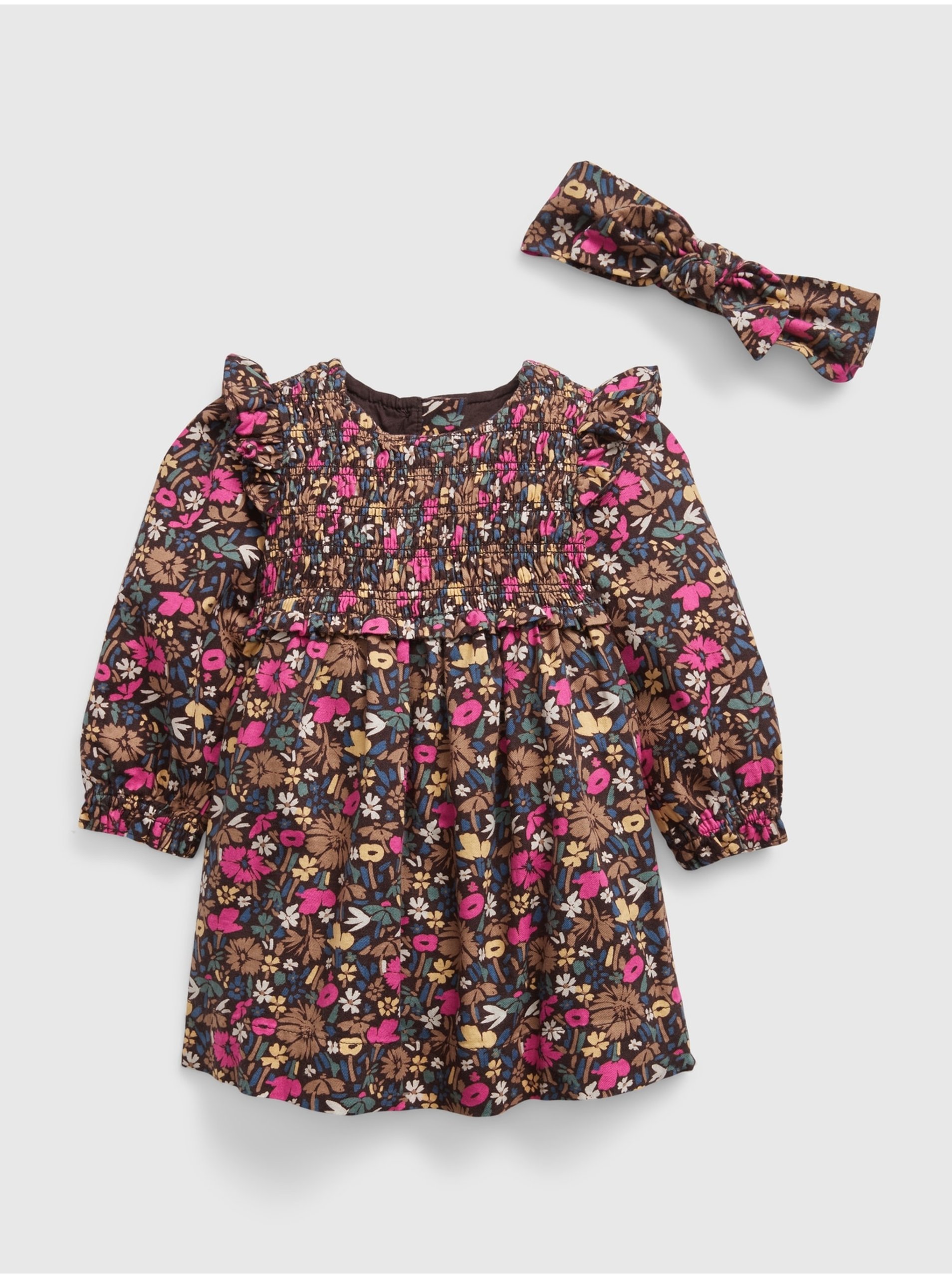 E-shop Černo-růžové holčičí květované šaty s čelenkou GAP