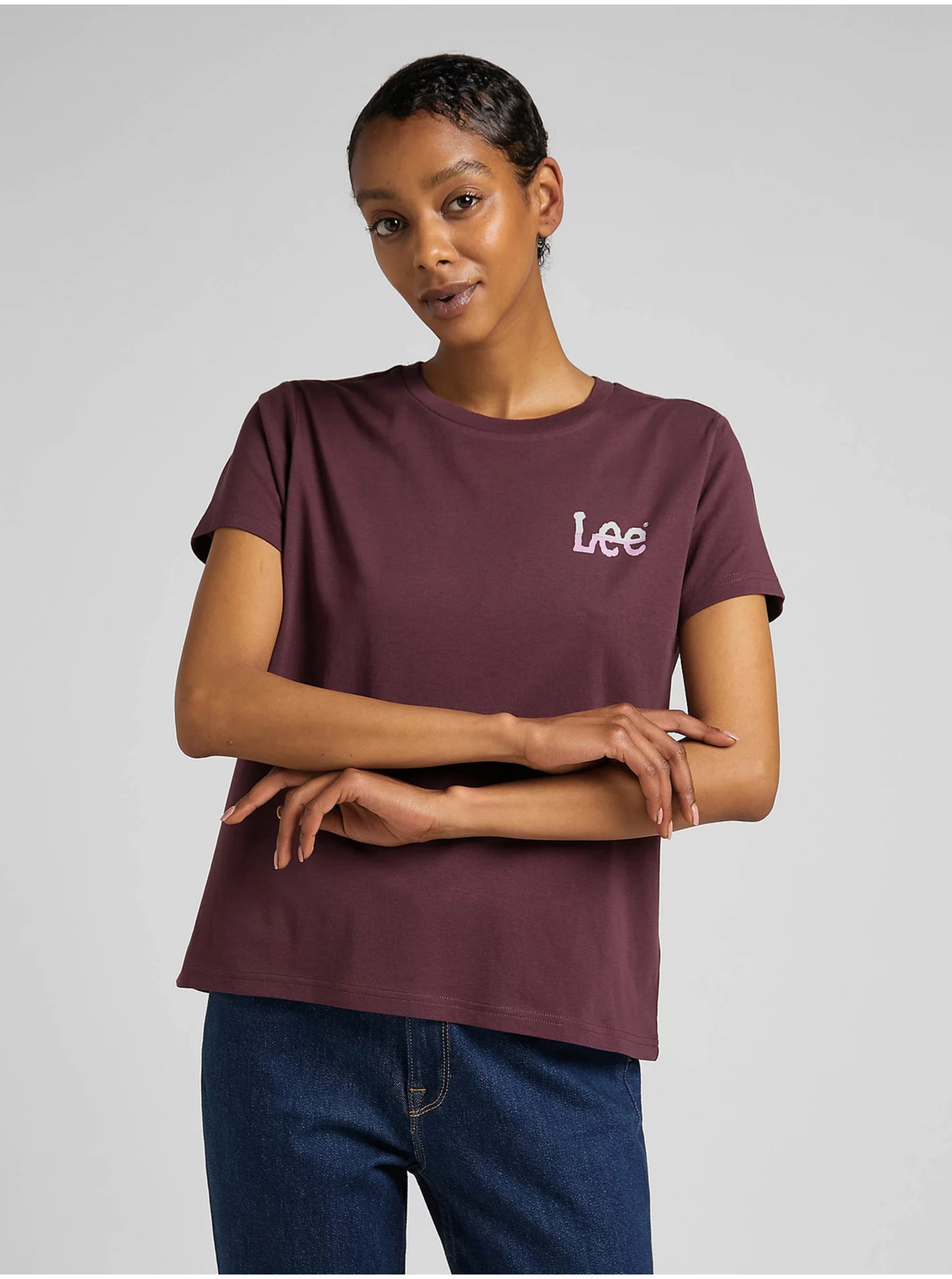 Levně Vínové dámské tričko Lee