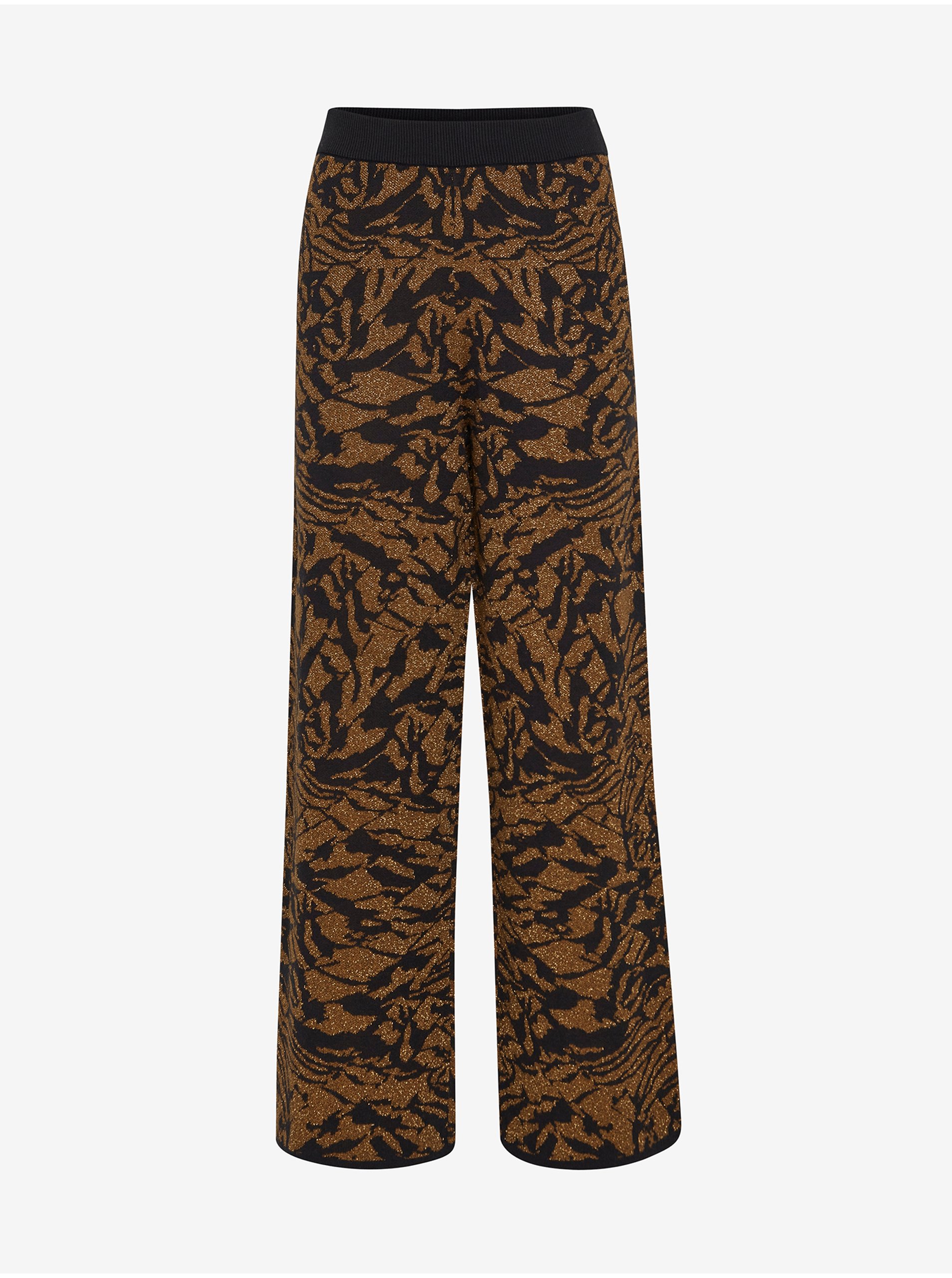 Levně Hnědé vzorované dámské kalhoty s příměsí vlny ICHI