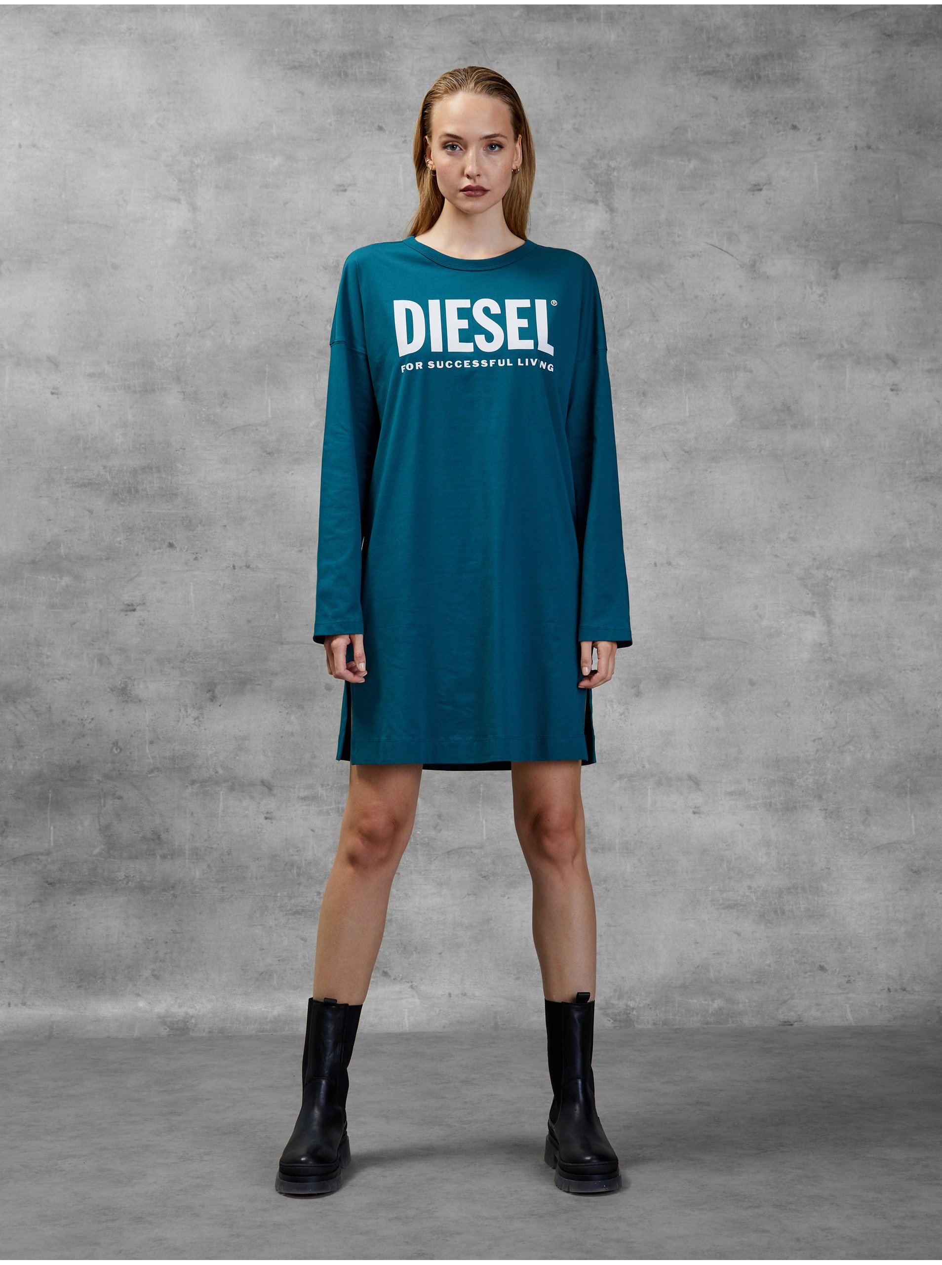 Levně Petrolejové dámské šaty Diesel