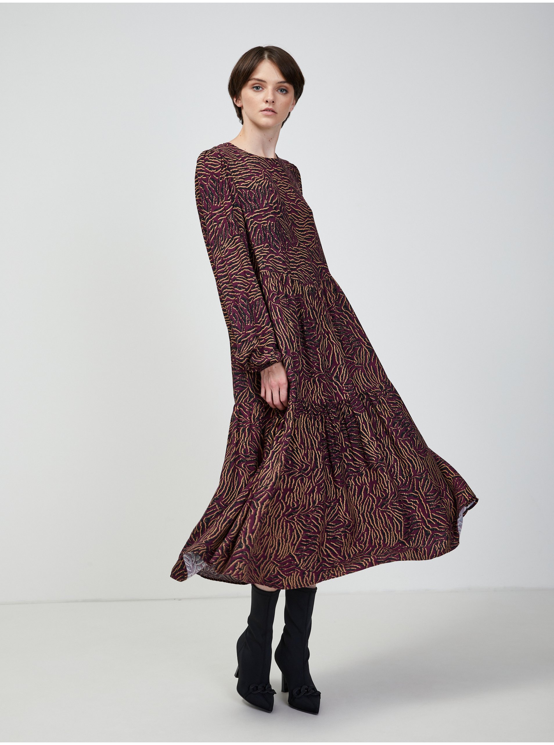 E-shop Vínové dámské vzorované midi šaty VERO MODA Uma