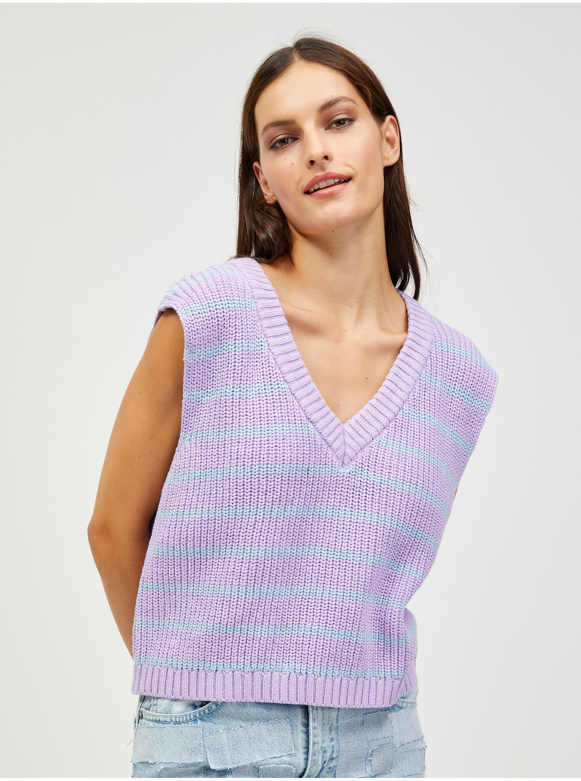 E-shop Světle fialová krátká svetrová vesta Pieces Liviana