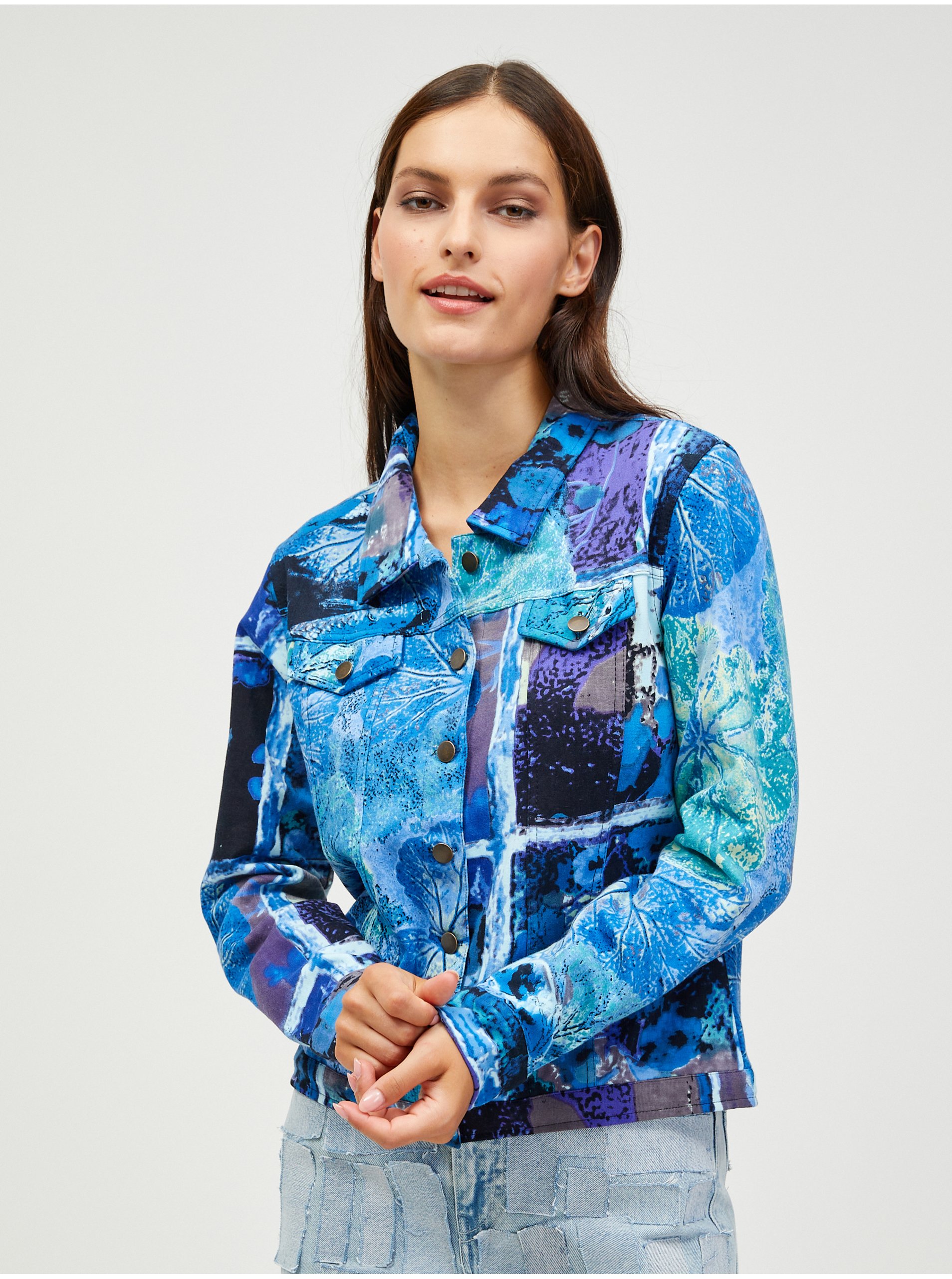 Lacno Modrá dámska vzorovaná rifľová bunda Orientique Jacket