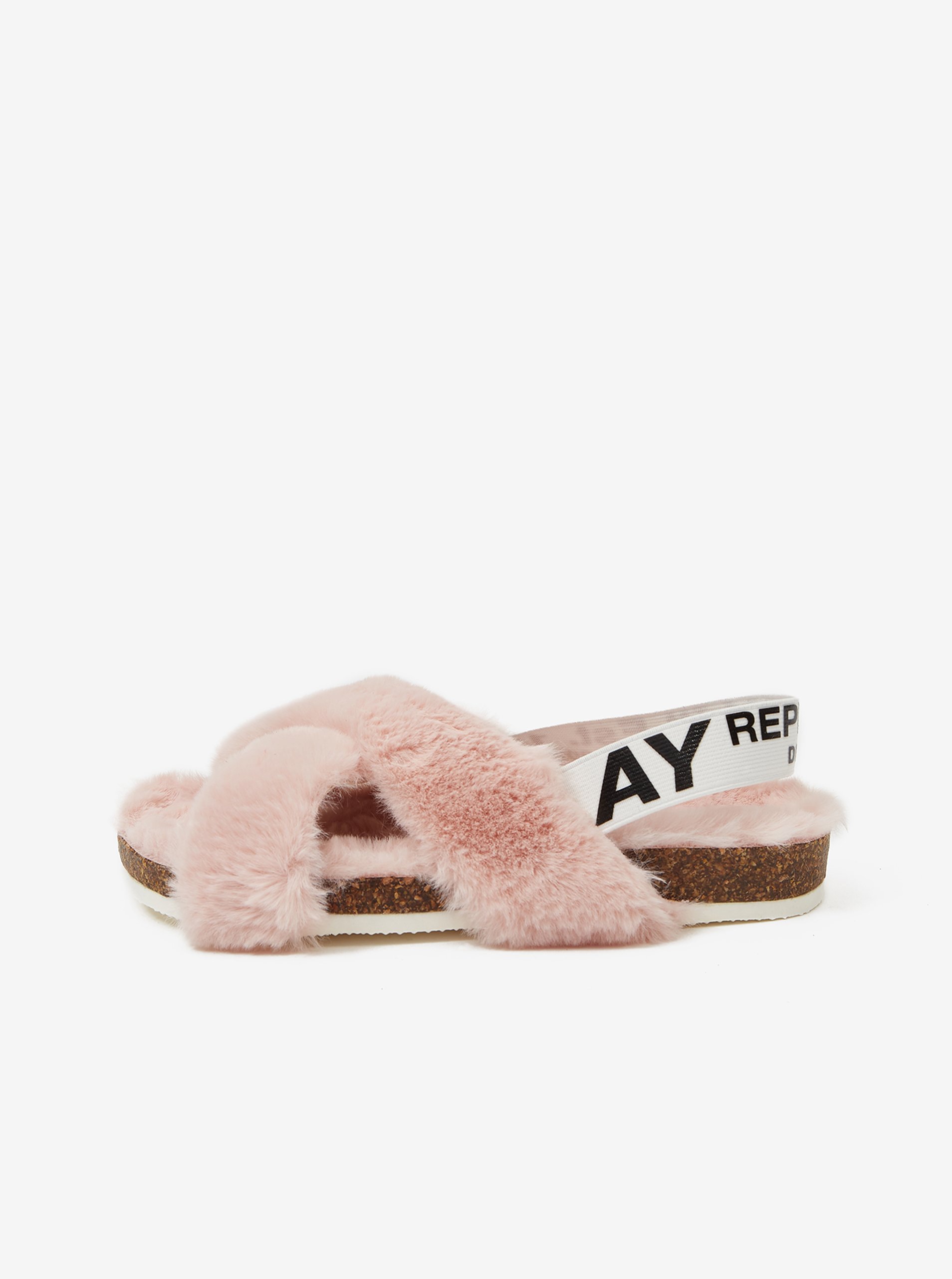 E-shop Světle růžové holčičí sandály s umělým kožíškem Replay