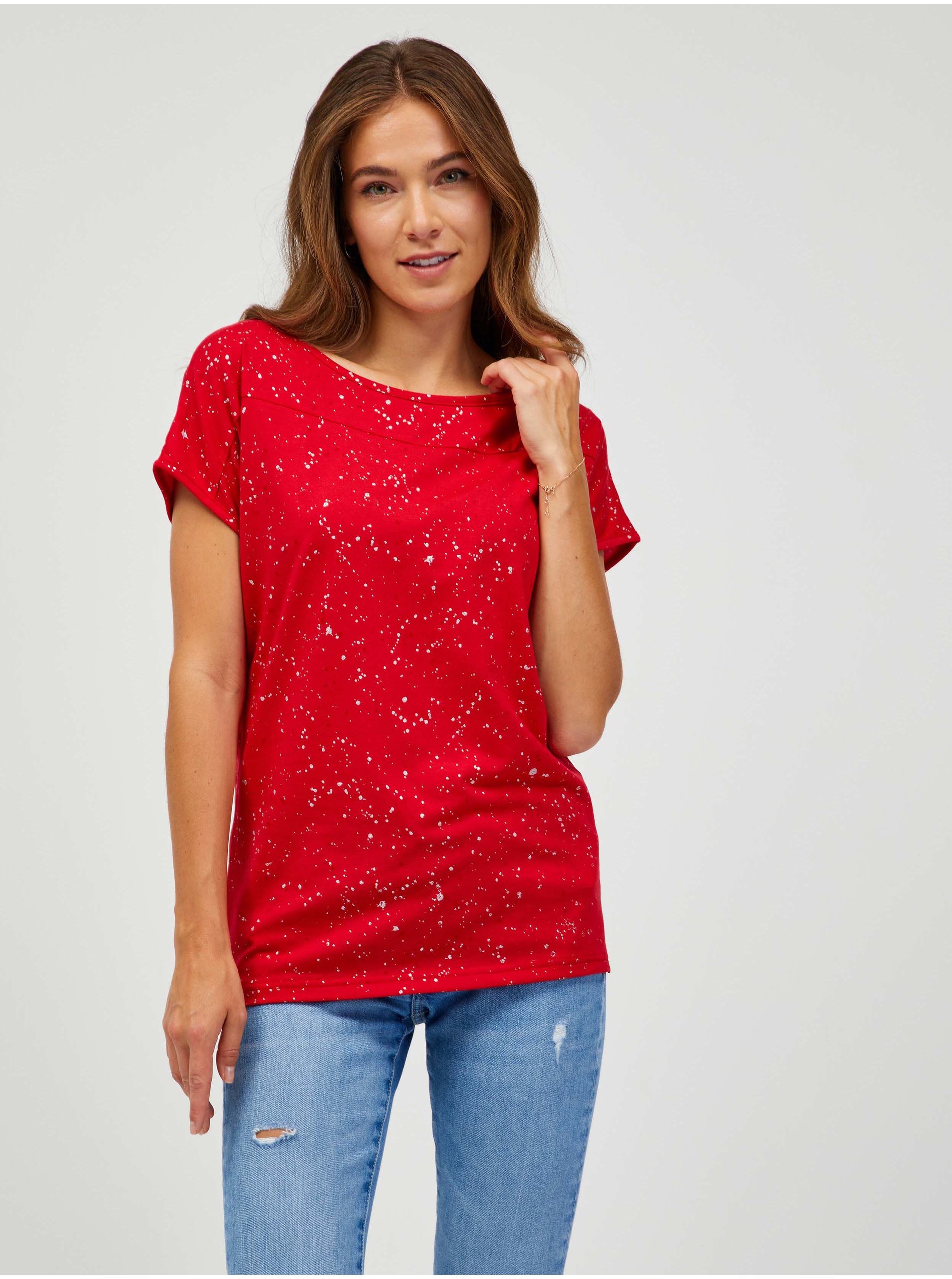 Levně Červené dámské vzorované tričko SAM 73 Heqa