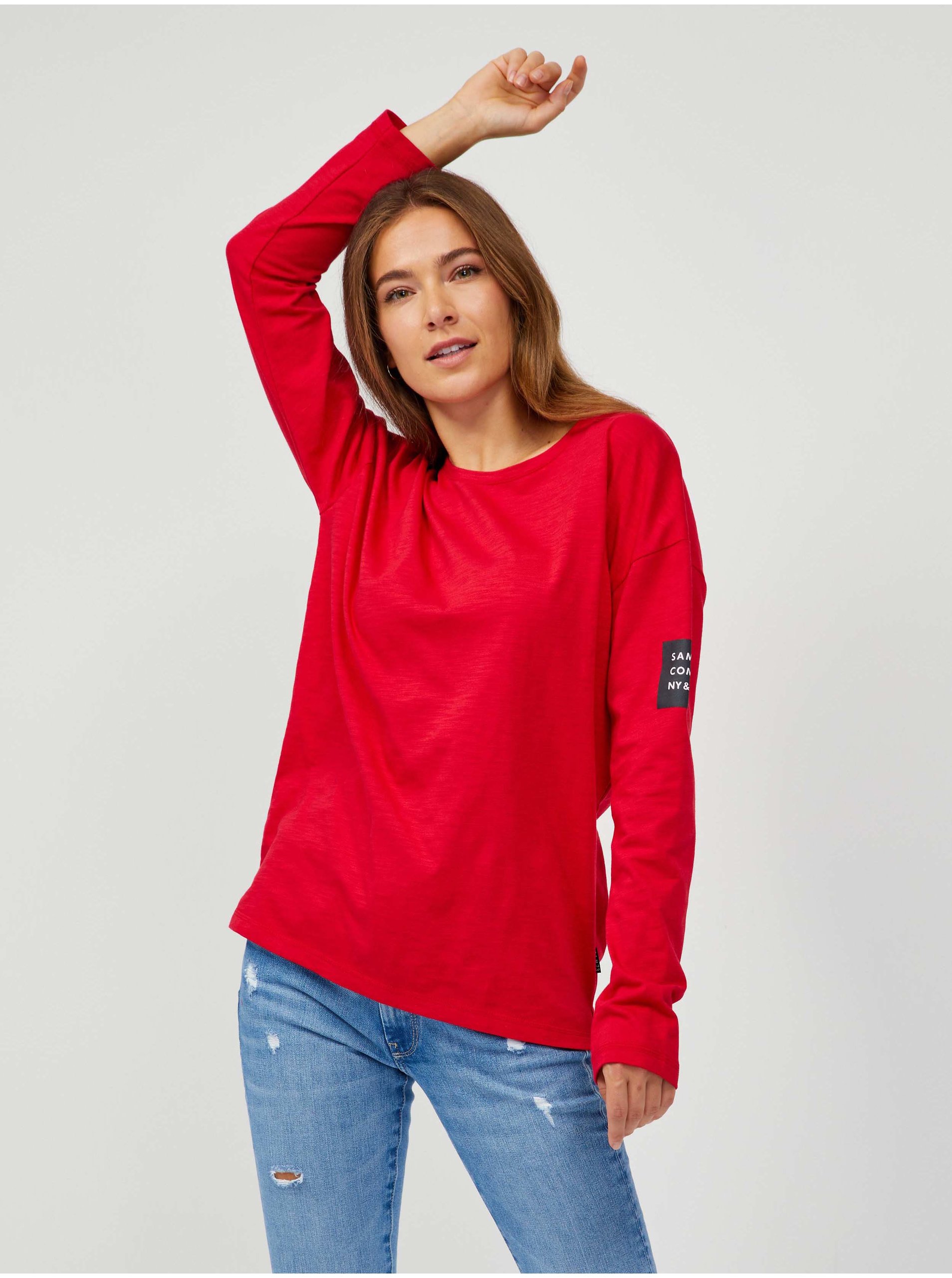 Levně Červené dámské tričko s dlouhým rukávem SAM 73 Ariasa