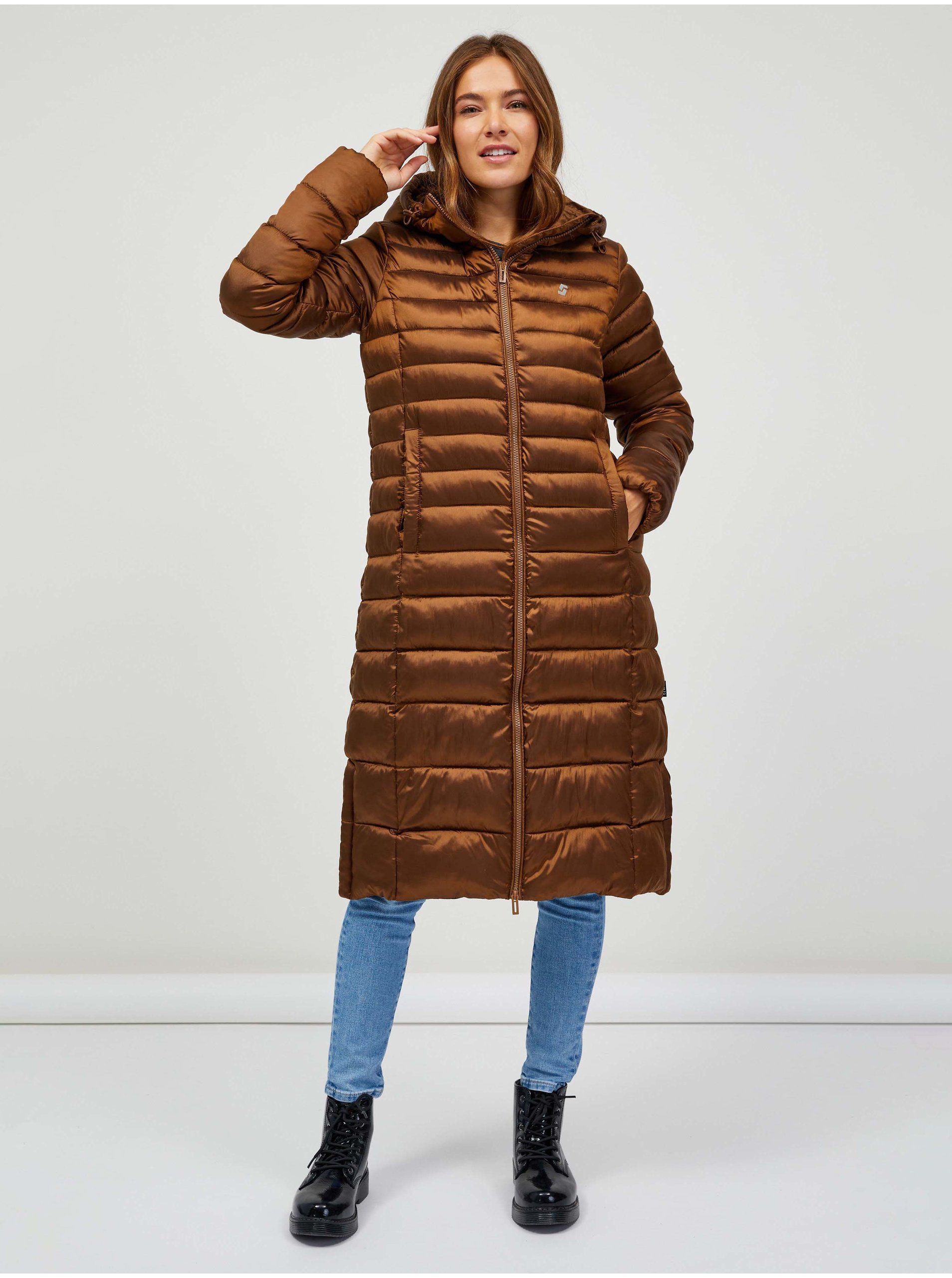 E-shop Hnědý dámský prošívaný kabát SAM 73 Kumi