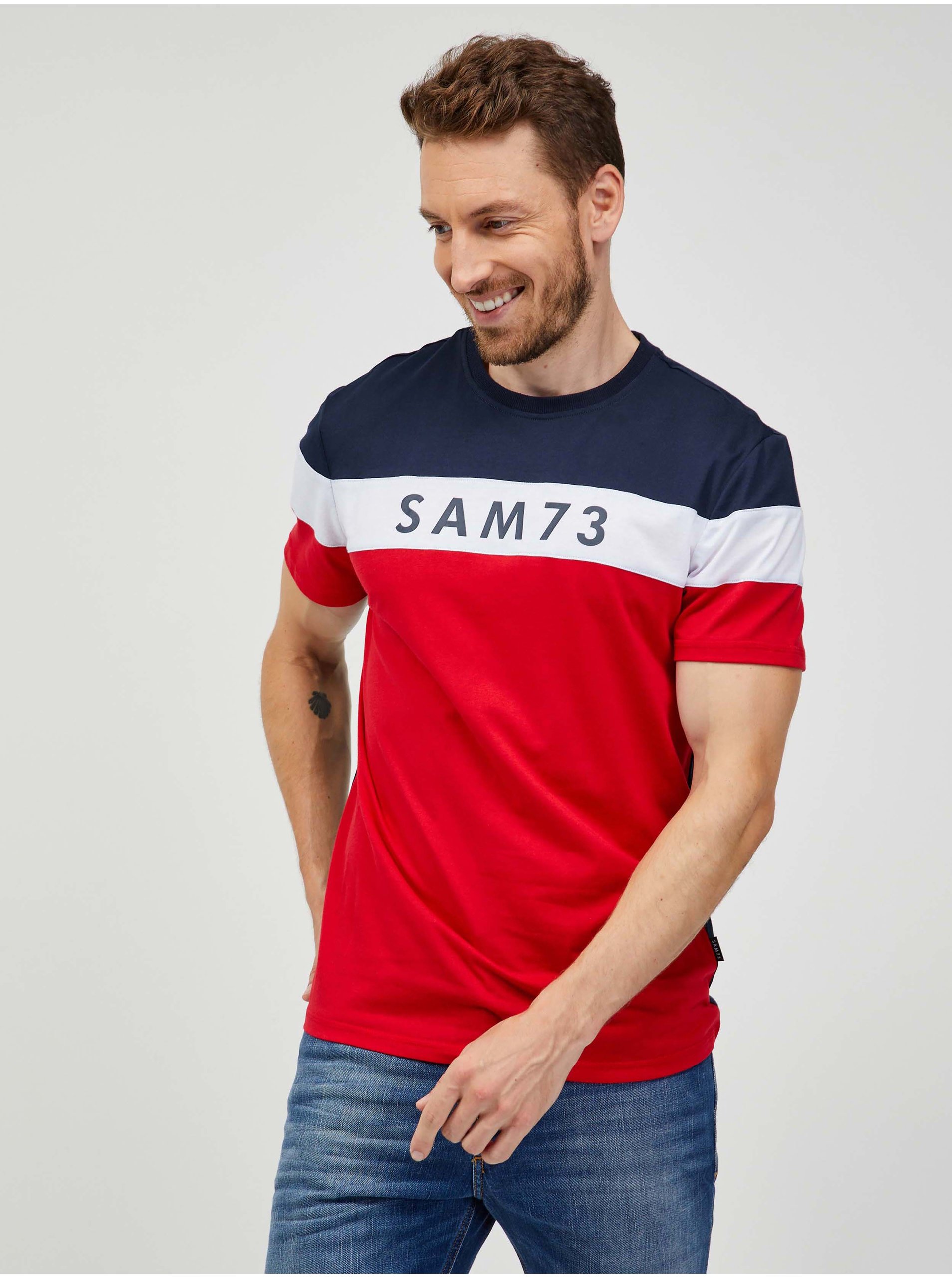 Levně Modro-červené pánské tričko SAM 73 Kavix