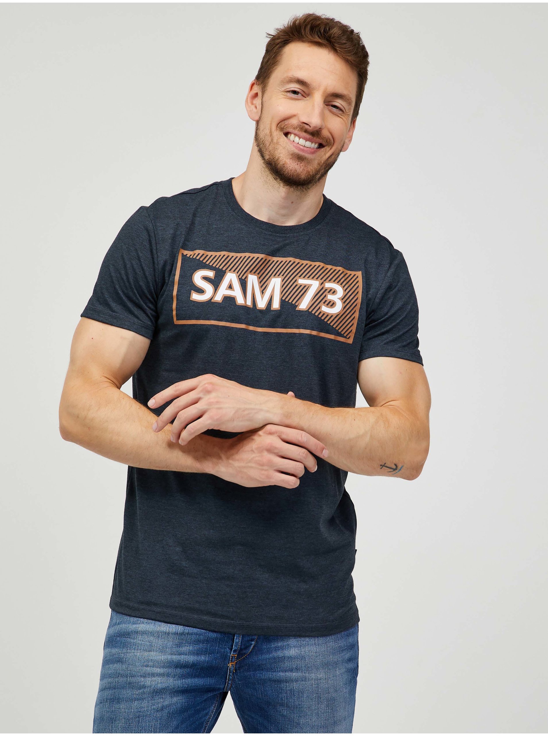 Lacno Tmavošedé pánske tričko SAM 73 Fenri