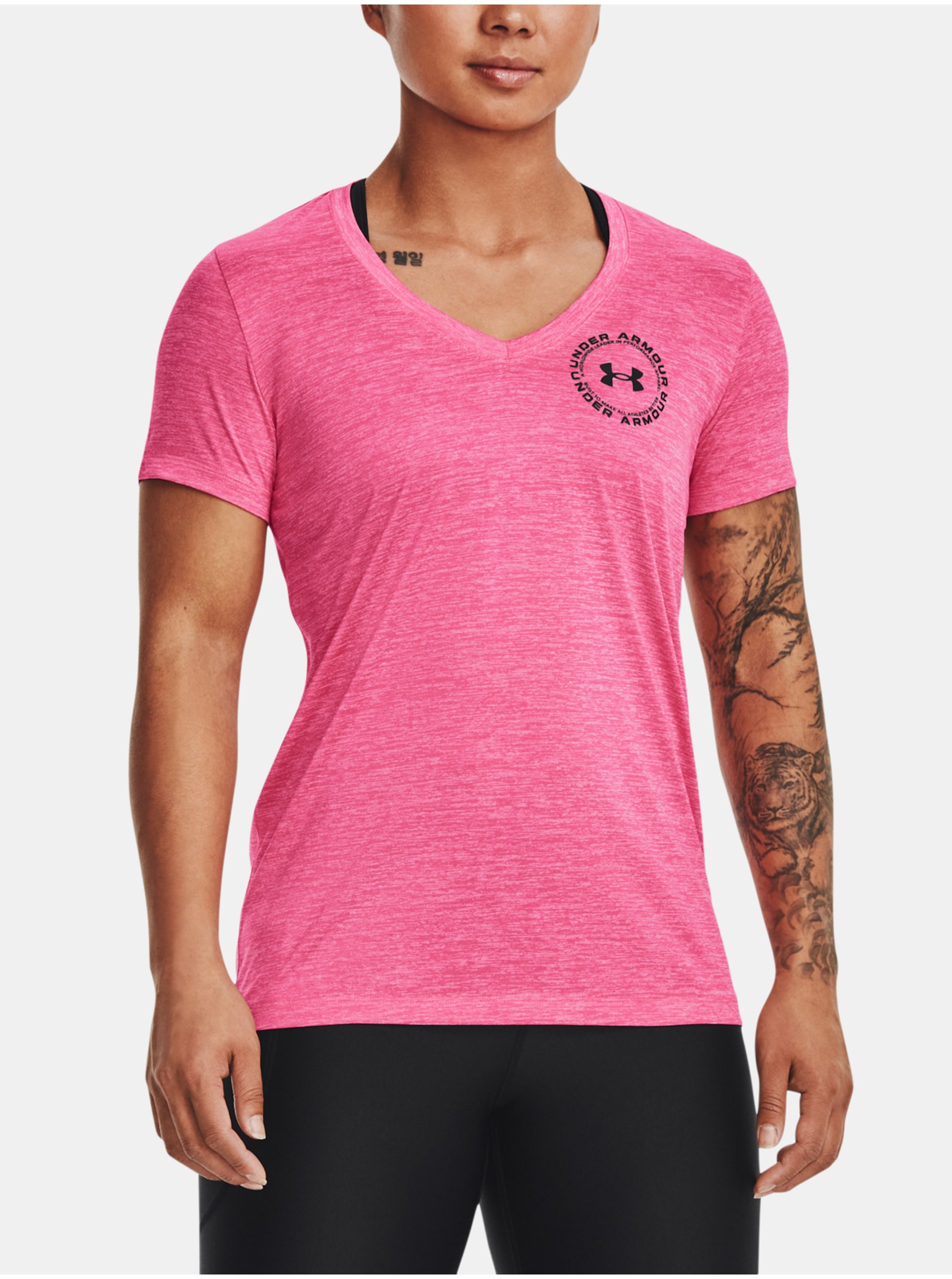 E-shop Růžové dámské tričko Under Armour Tech Twist LC Crest SSV