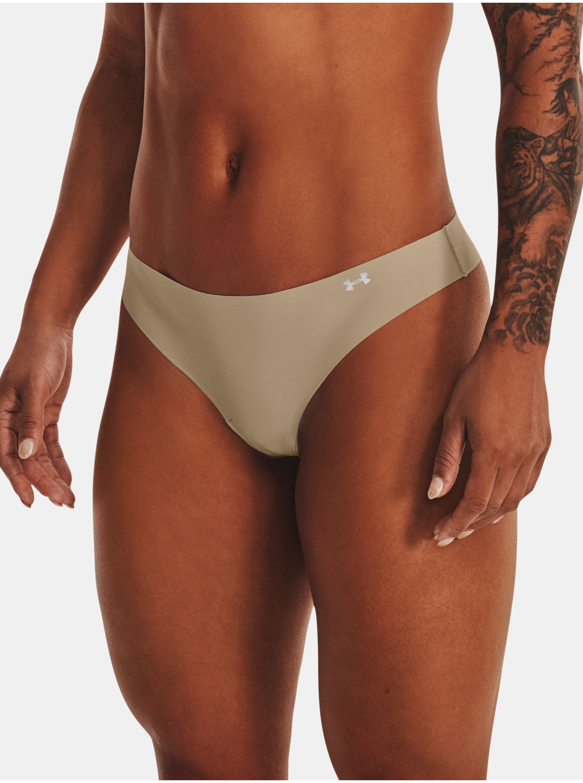 Levně Sada tří dámských tang v béžové barvě Under Armour PS Thong 3Pack