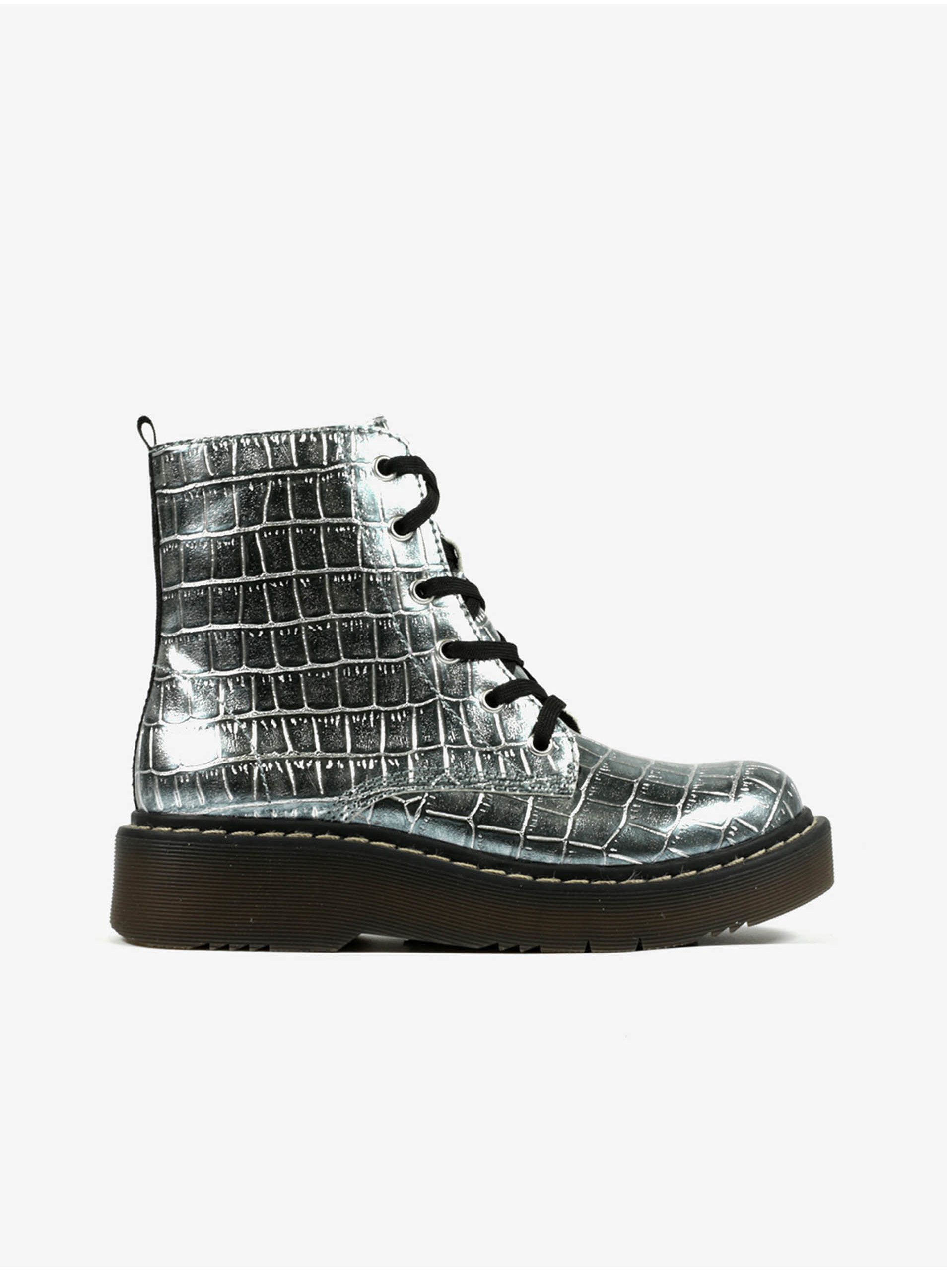 E-shop Holčičí kotníkové boty ve stříbrné barvě se zvířecím vzorem Richter