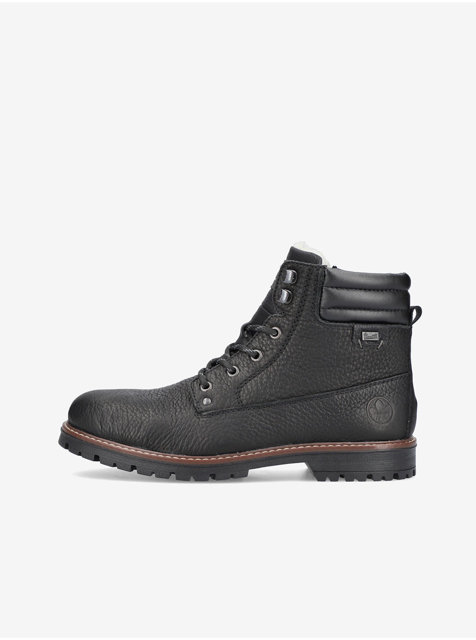 E-shop Černé pánské kotníkové kožené zateplené boty Rieker