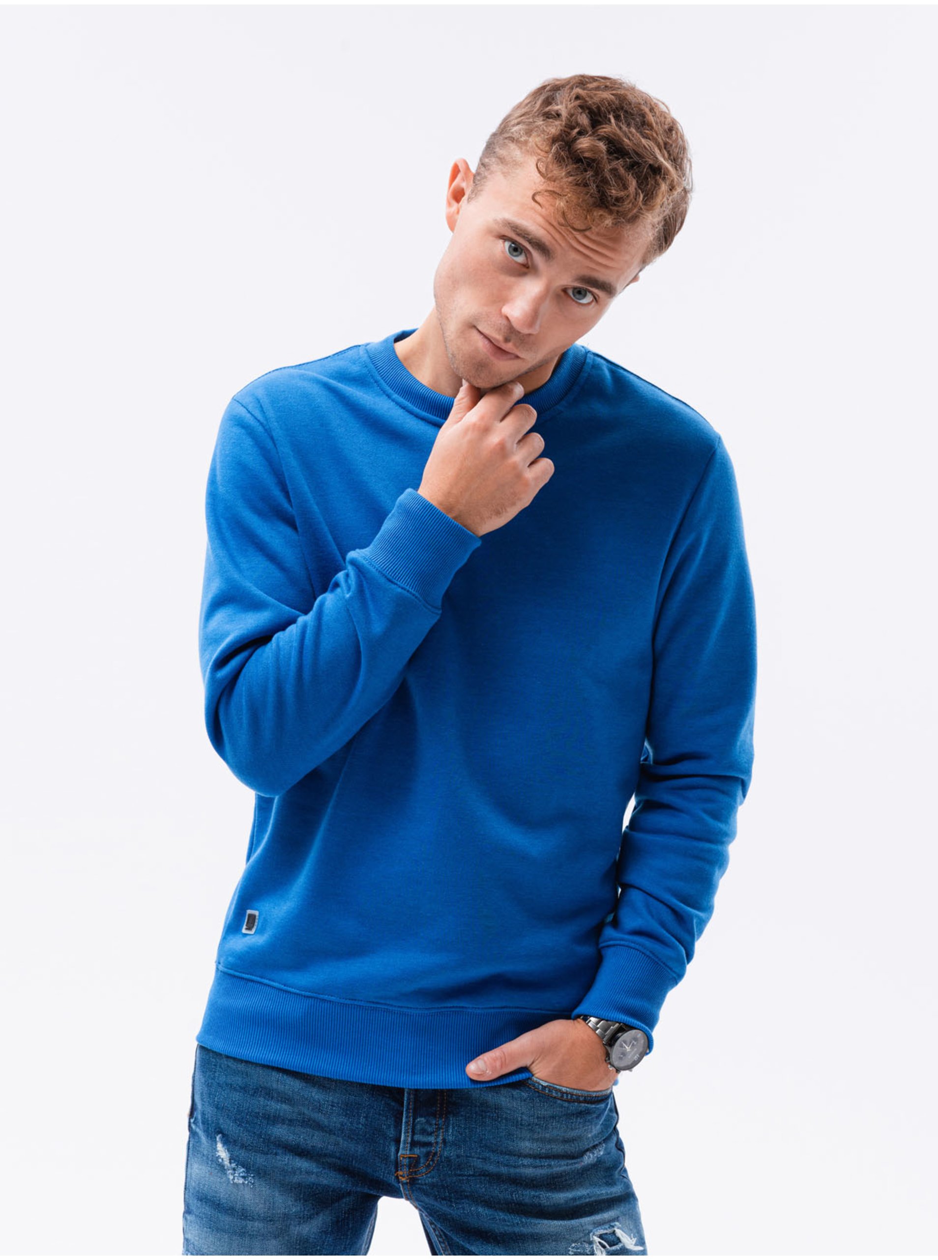 E-shop Modrá pánská basic mikina Ombre Clothing
