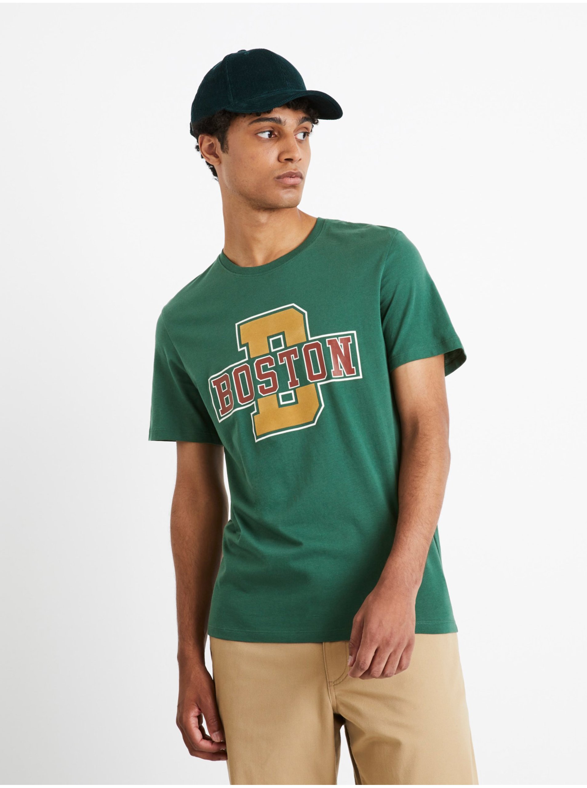Levně Zelené pánské tričko Celio Ceboston
