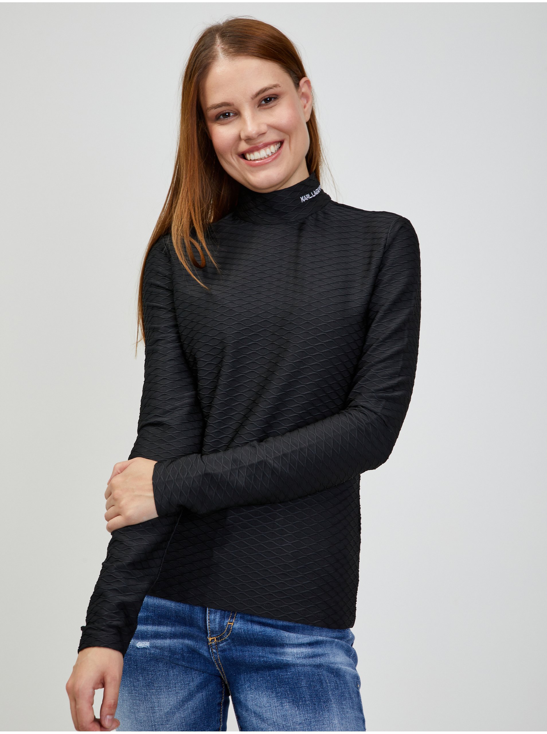 E-shop Tričká s dlhým rukávom pre ženy KARL LAGERFELD - čierna