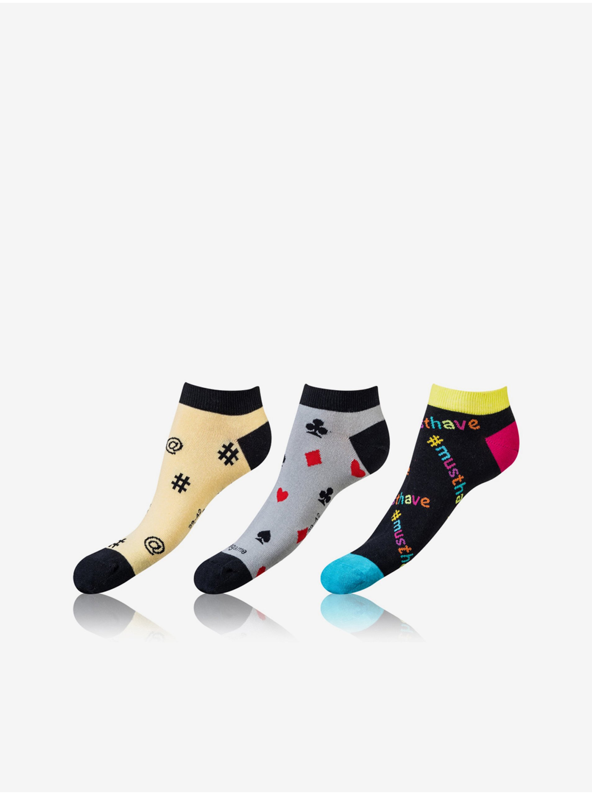 Lacno Súprava troch párov unisex ponožiek v žltej, šedej a čiernej farbe Bellinda CRAZY IN-SHOE SOCKS 3x