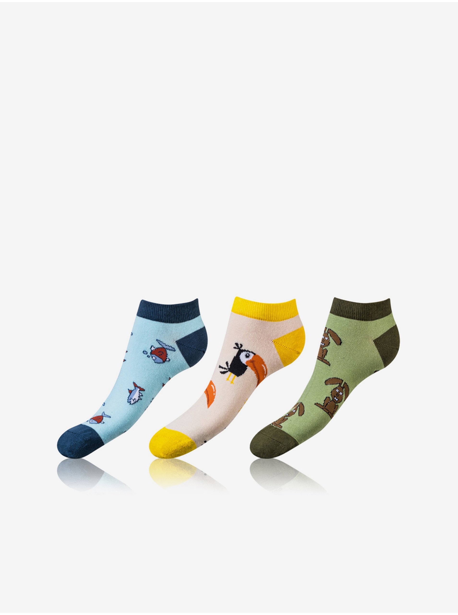 Levně Sada tří párů unisex ponožek v modré, žluté a zelené barvě Bellinda CRAZY IN-SHOE SOCKS 3x