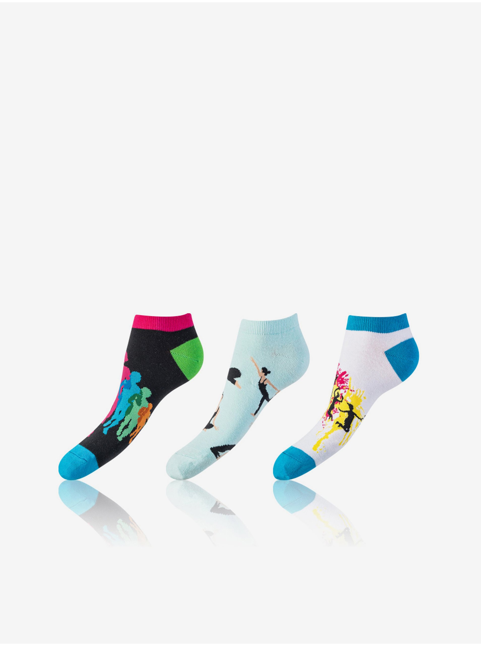 Levně Sada tří párů unisex ponožek v černé, bílé a světle modré barvě Bellinda CRAZY IN-SHOE SOCKS 3x