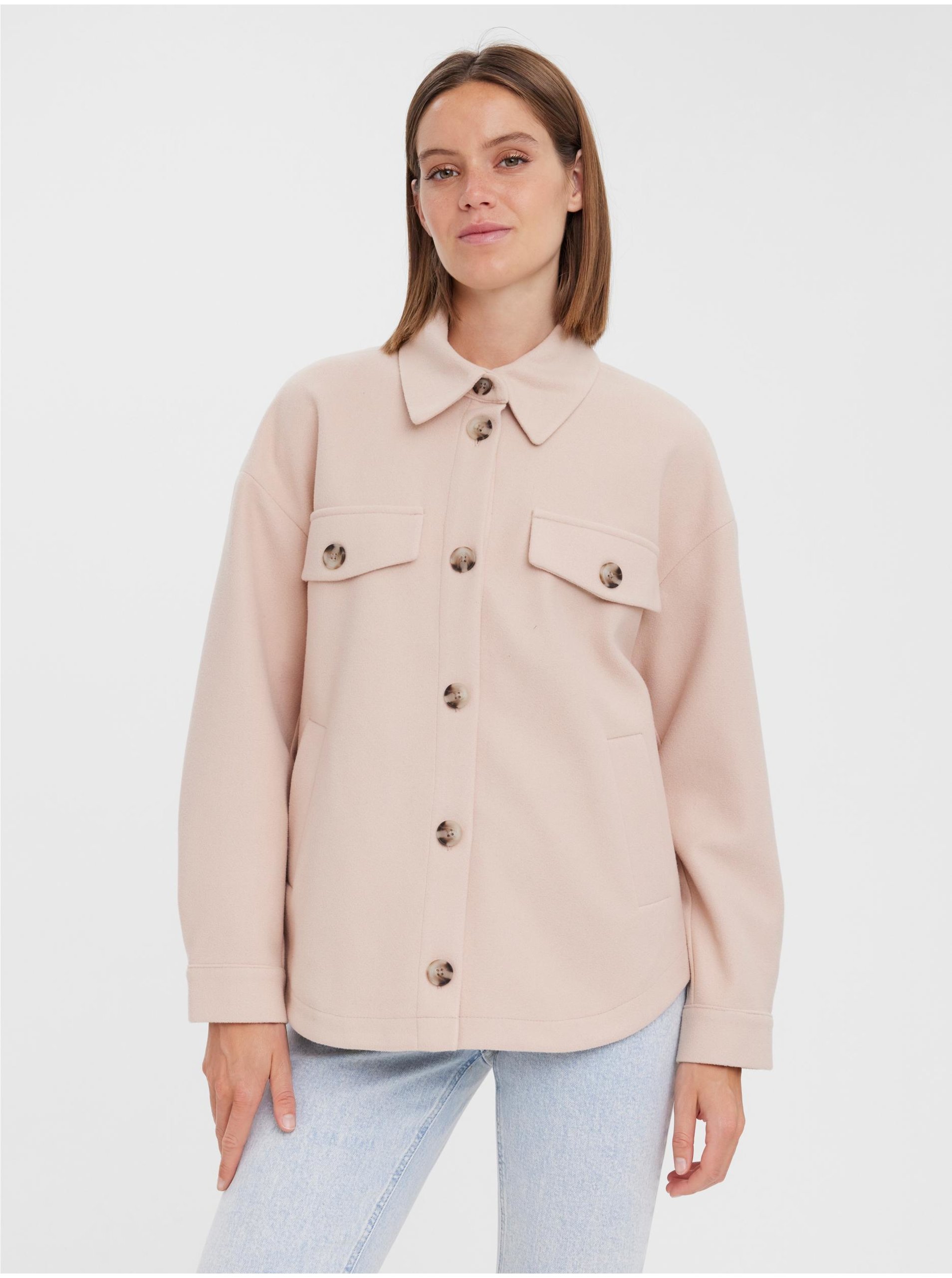 E-shop Světle růžová košilová bunda VERO MODA Dafne