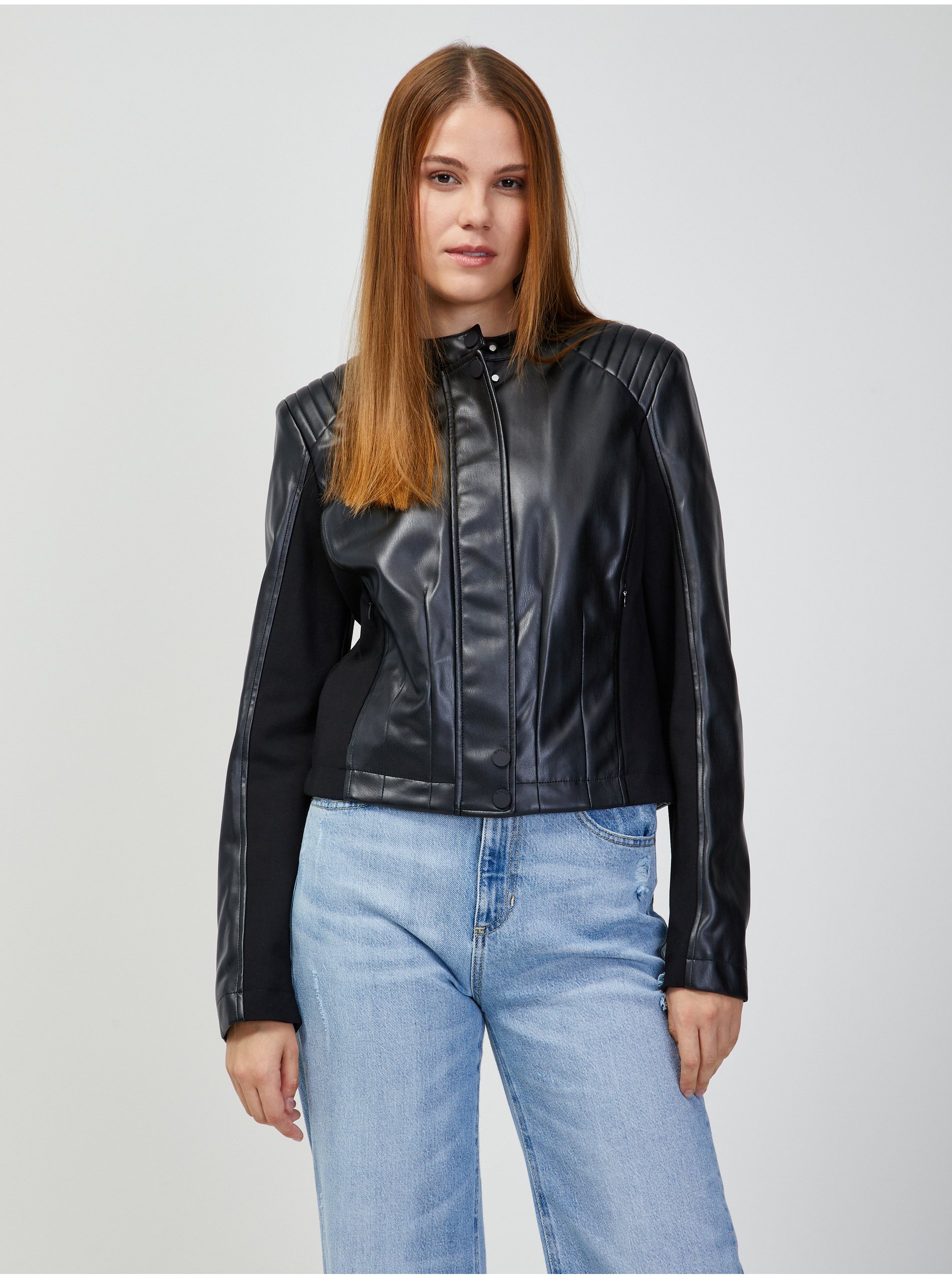 E-shop Čierna dámska koženková bunda Guess New Fiammetta