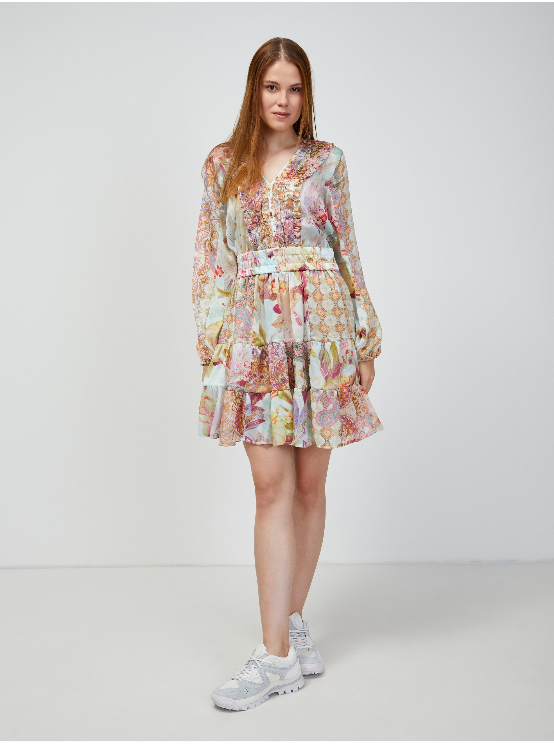 Lacno Svetlomodré kvetované šaty Guess Primose