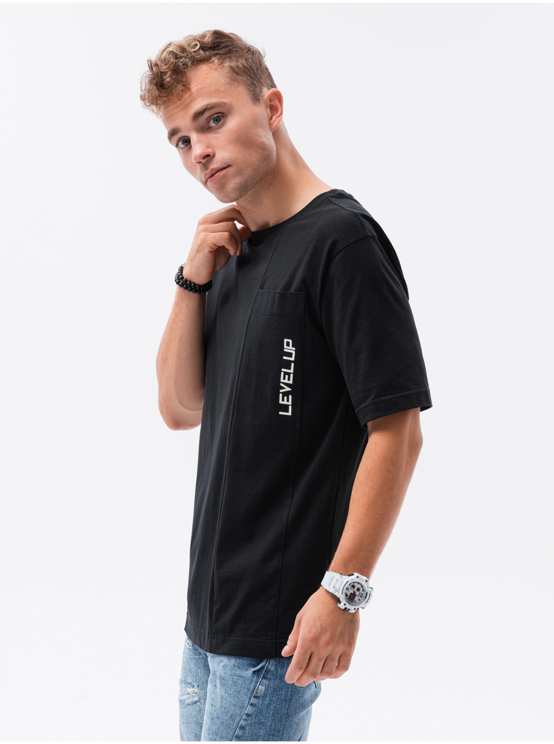 E-shop Černé pánské oversize tričko Ombre Clothing