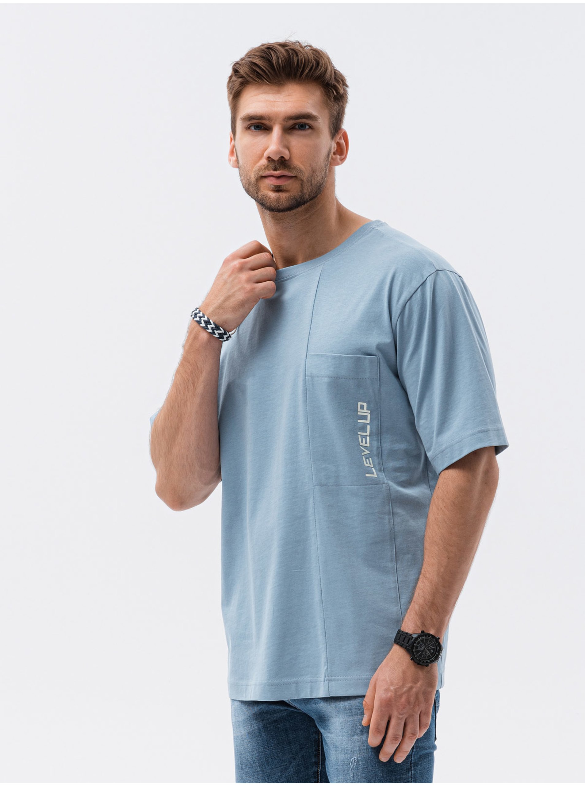 E-shop Modré pánské oversize tričko Ombre Clothing
