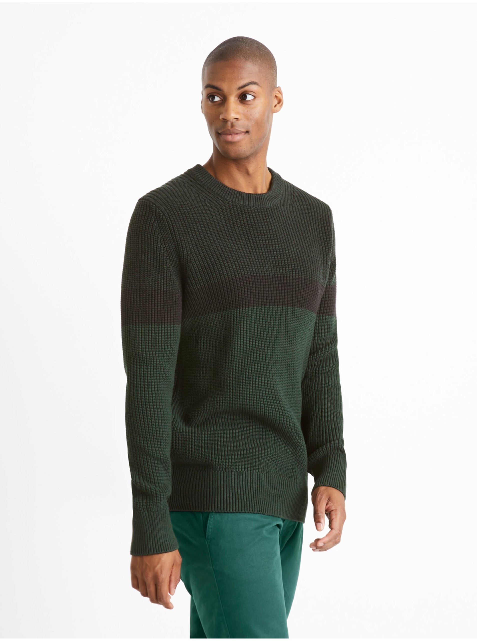 E-shop Tmavě zelený pánský svetr Celio Ceriblock