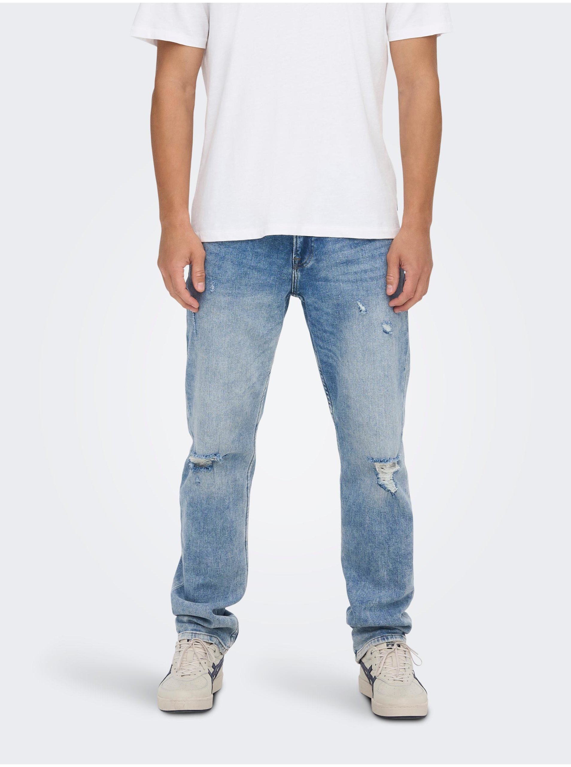 E-shop Světle modré slim fit džíny s potrhaným efektem ONLY & SONS