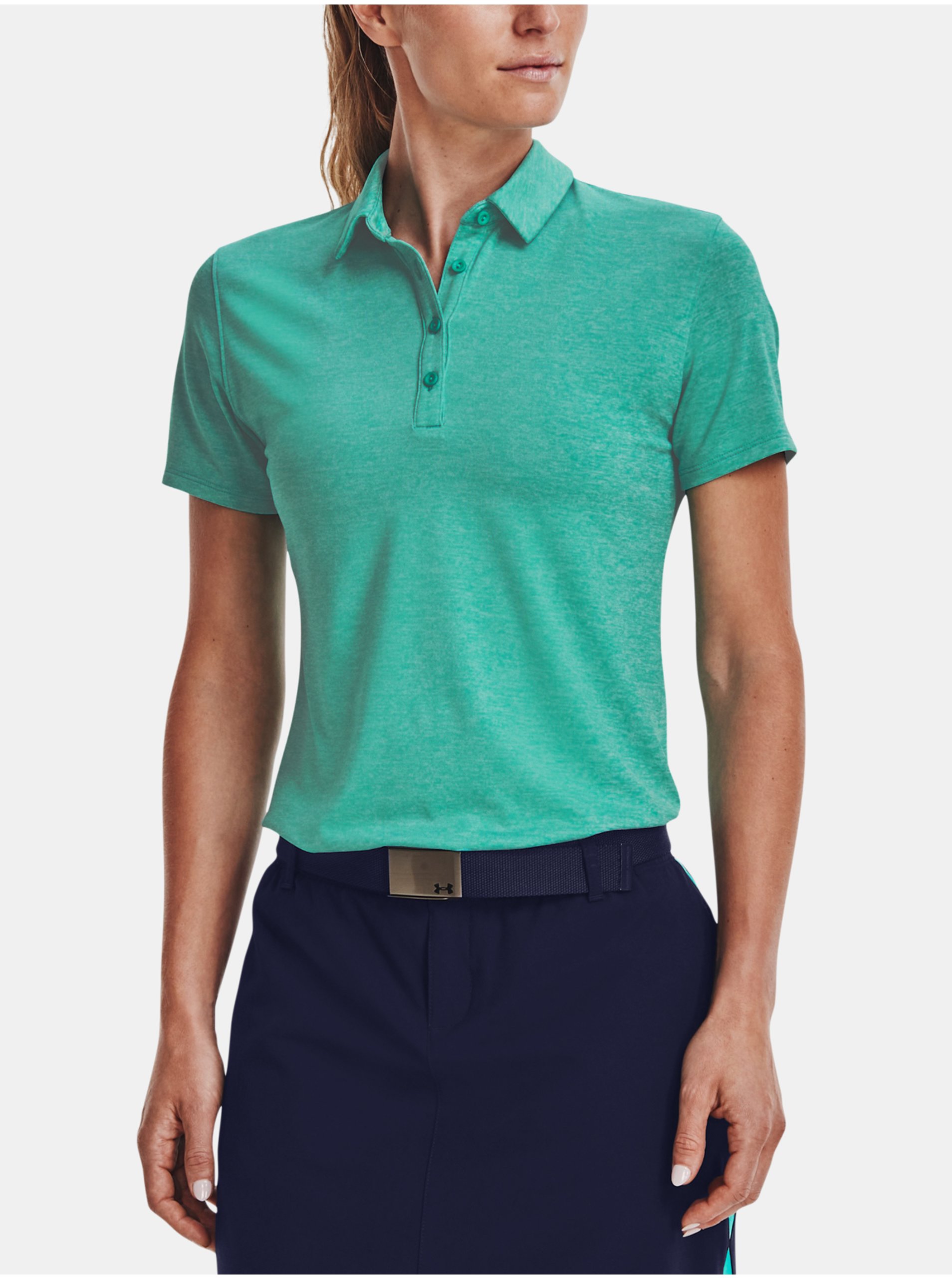 Levně Zelené dámské žíhané sportovní polo tričko Under Armour Zinger Short Sleeve Polo
