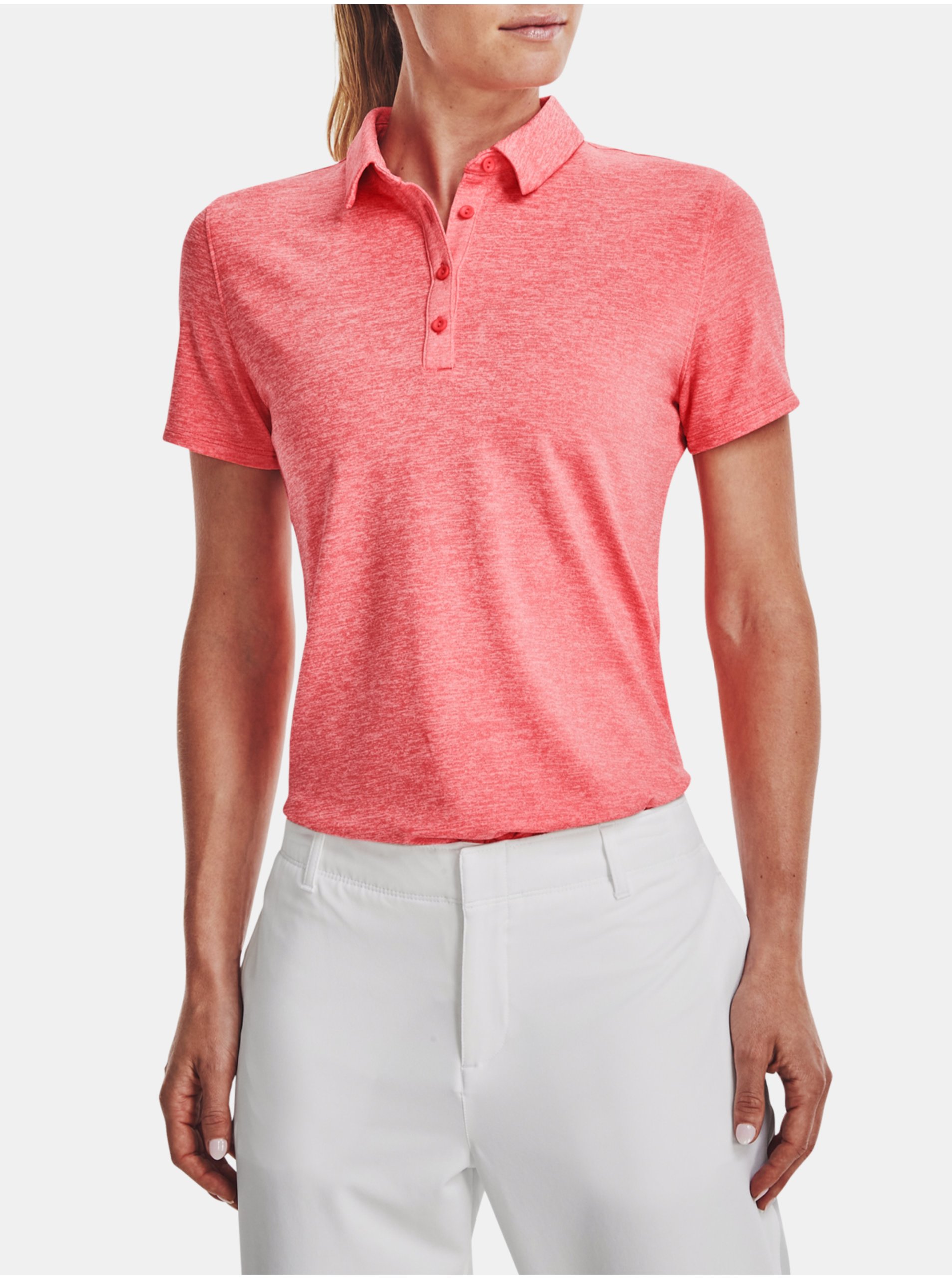 Levně Korálové dámské žíhané sportovní polo tričko Under Armour Zinger Short Sleeve Polo