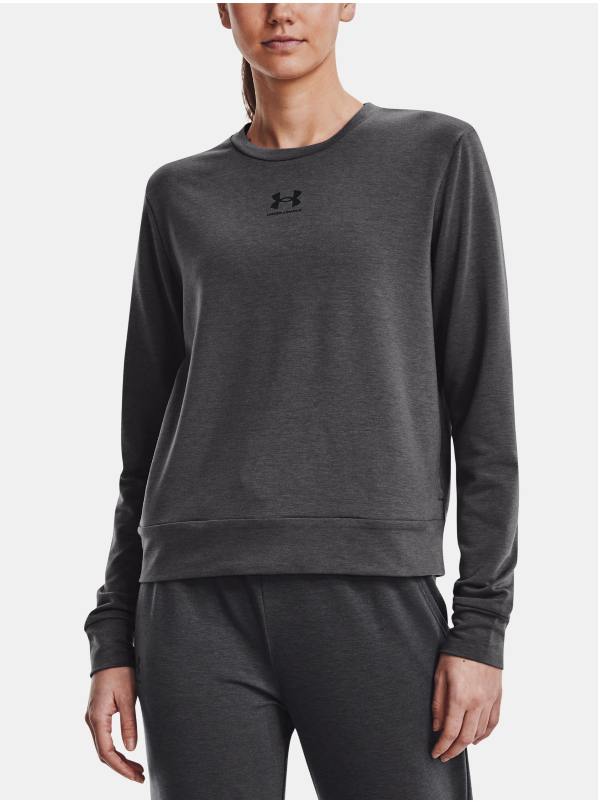 E-shop Tmavě šedá dámská sportovní mikina Under Armour Rival Terry Crew